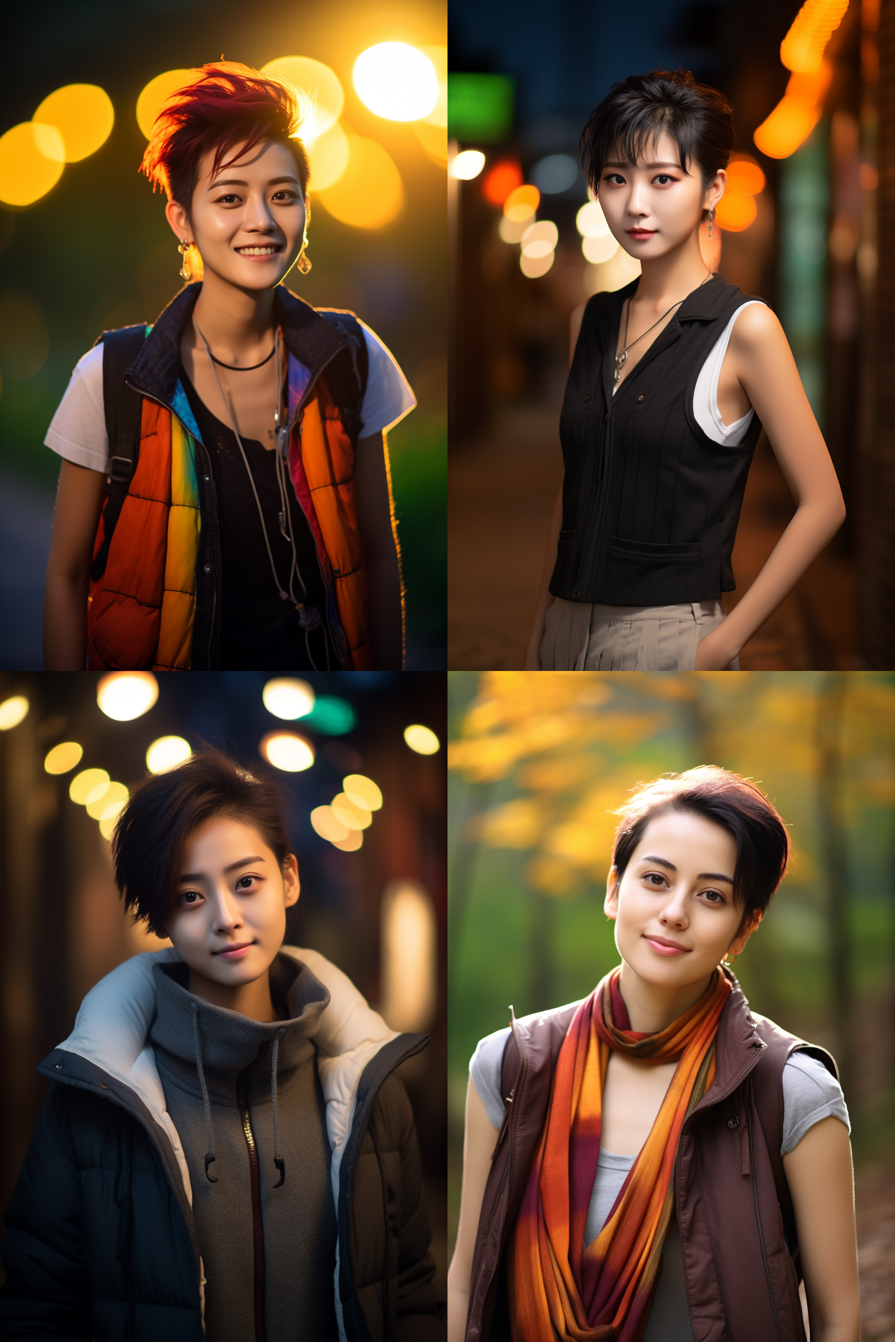 中国短发女孩，穿背心，明亮光线，摄影图 清新自然，户外风景，肖像模式，中焦镜头，微笑，自然姿态，色彩鲜艳，快门优先，放松自然