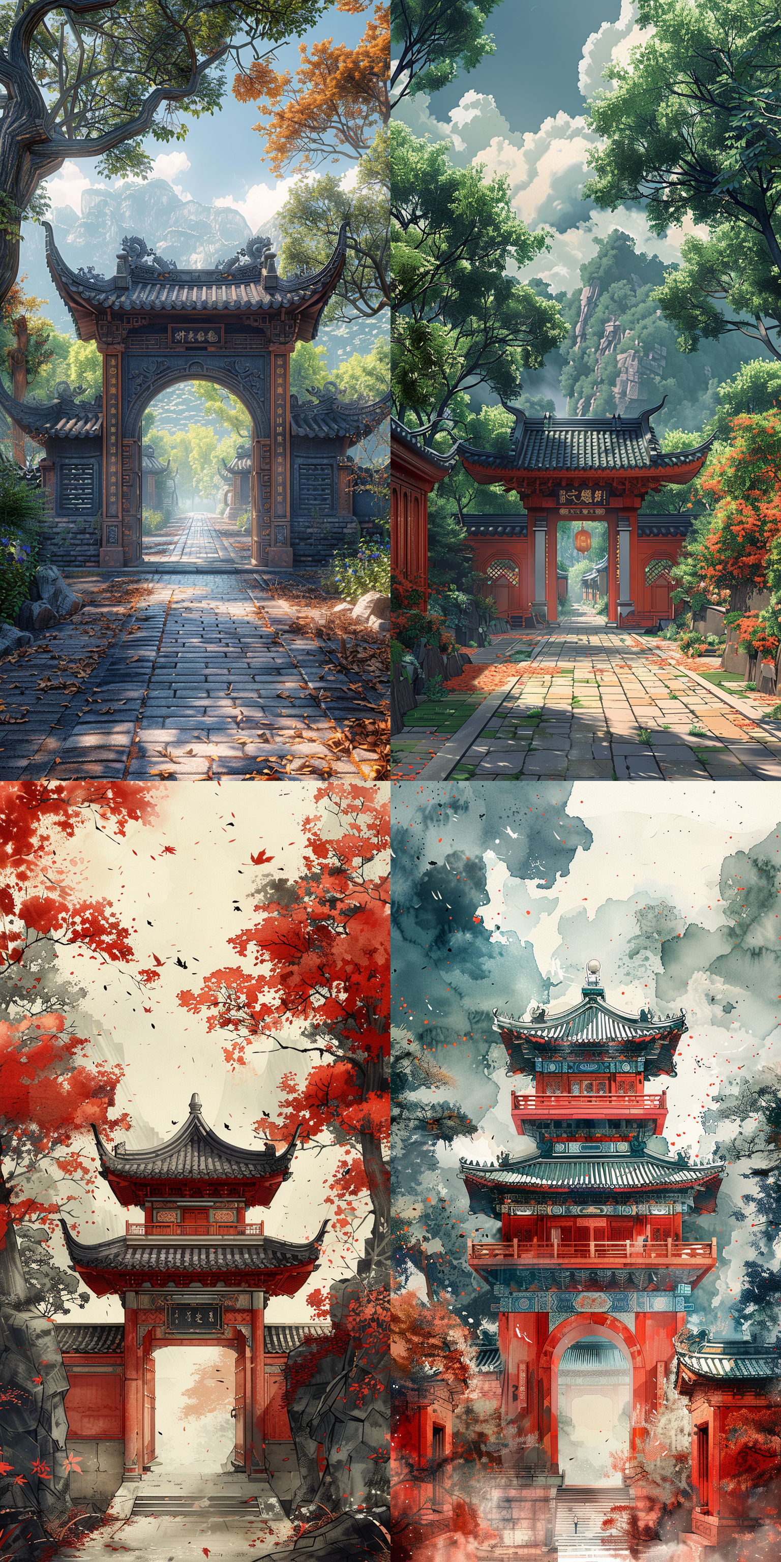 画一个 好看的中式建筑大门