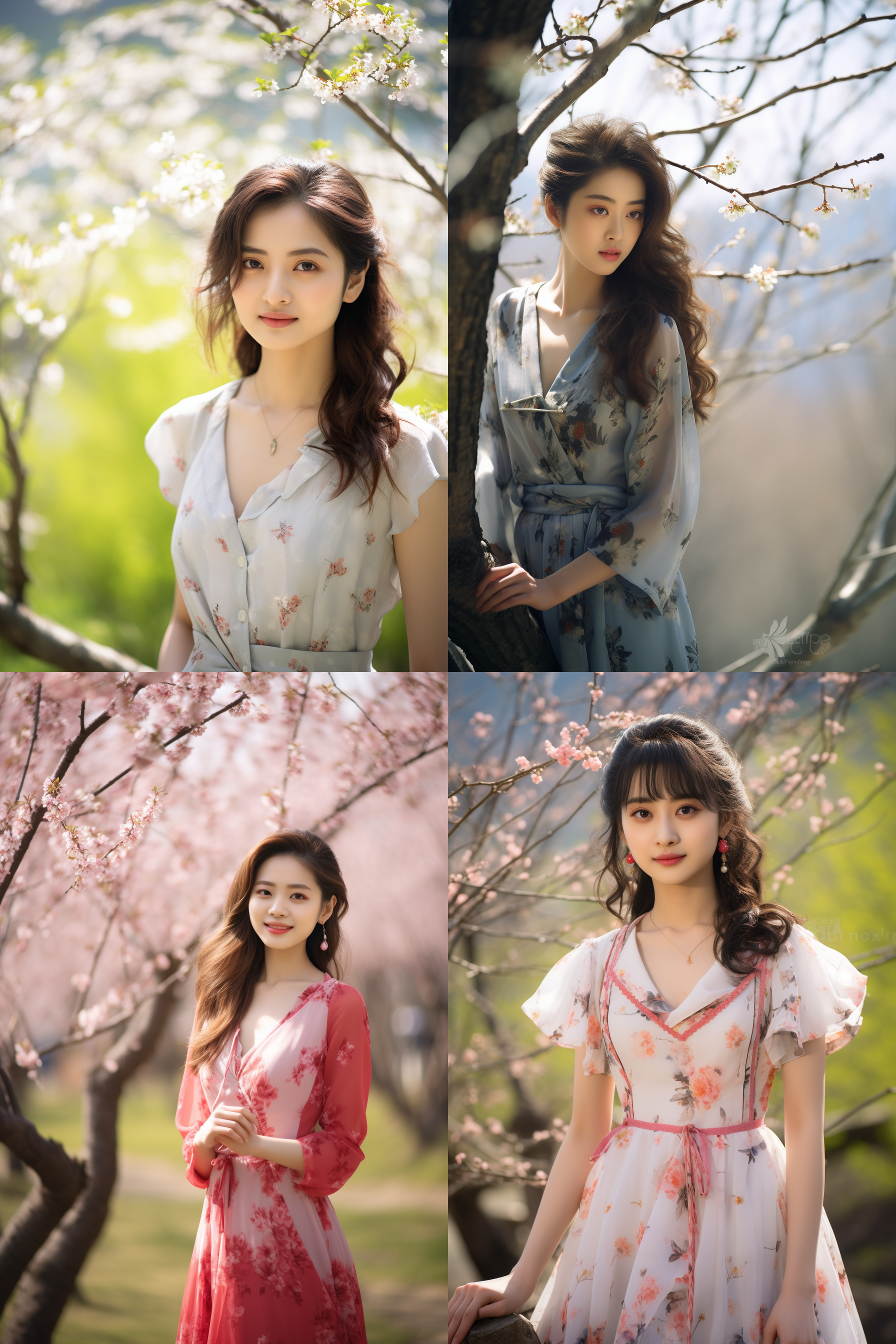 中国女孩，套裙服饰，春日摄影，明亮光线， 清新自然，户外风景，肖像模式，中焦镜头，自然姿态，