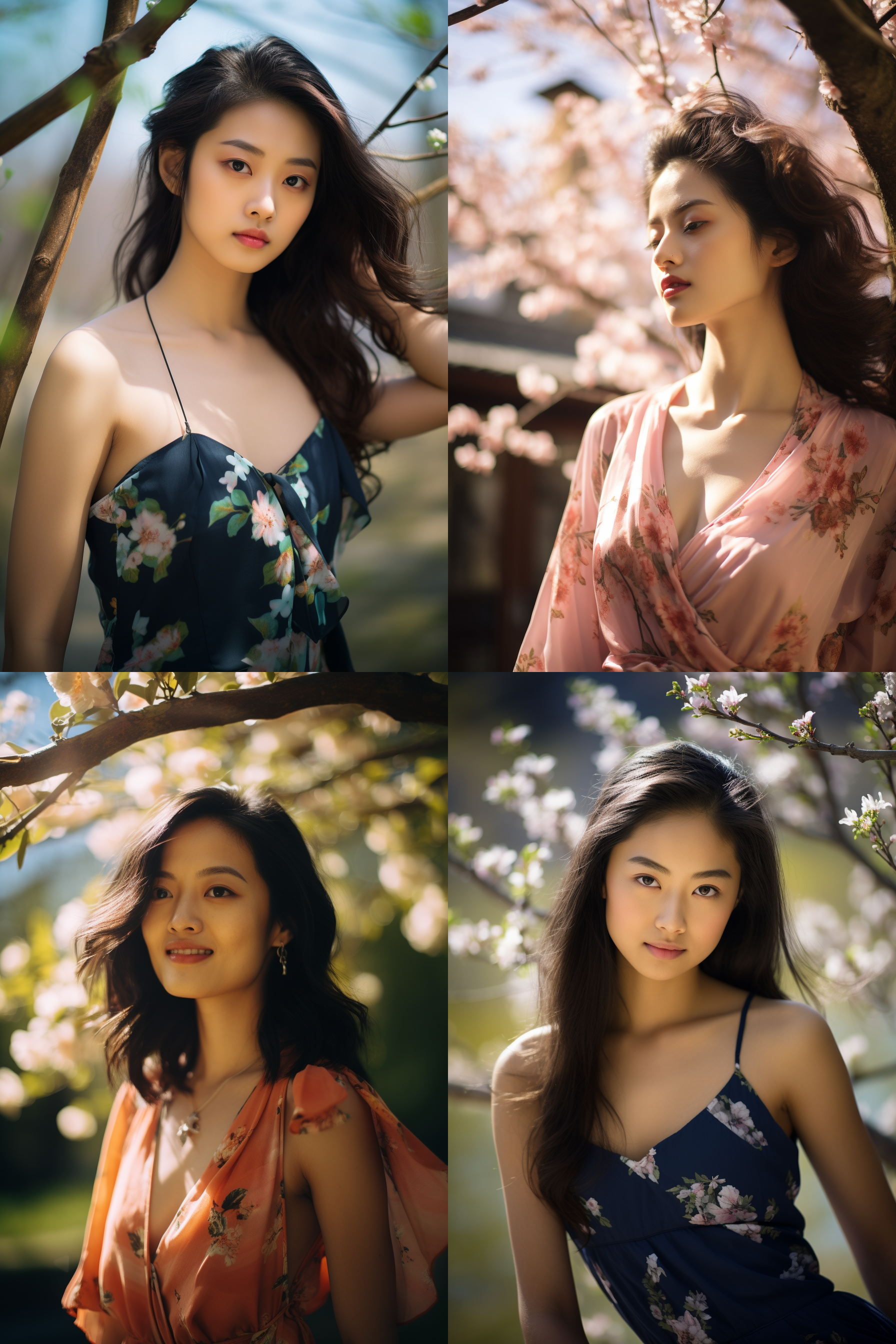 中国女孩，套裙服饰，春日摄影，明亮光线， 清新自然，户外风景，肖像模式，中焦镜头，自然姿态，