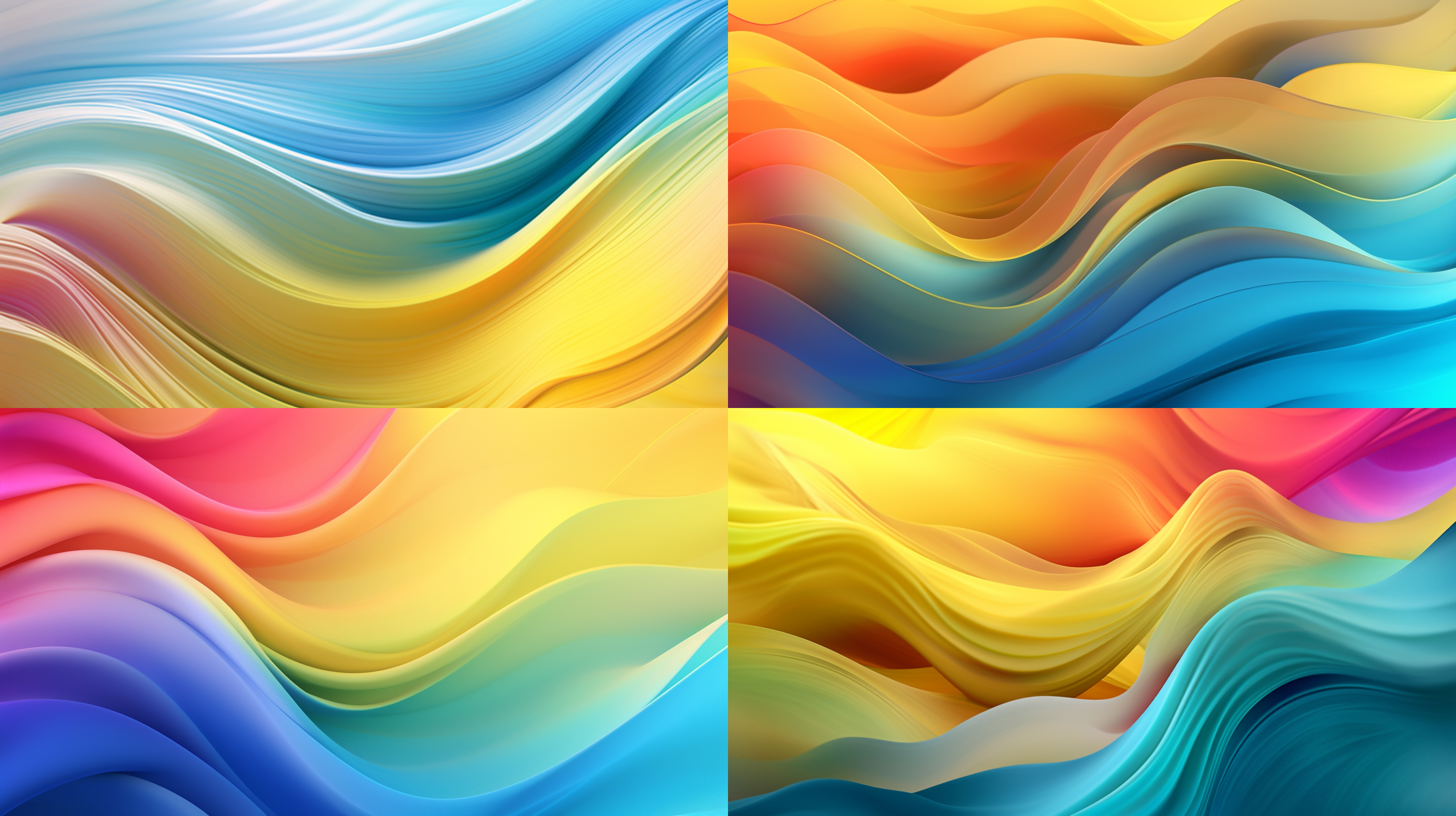 a colorful gradient pattern with colorful waves on a yellow and blue background, in the style of light green and light gray, 32k uhd, delicate flora depictions, intel core, graceful sculptures, pleasing sense of harmony, color splash