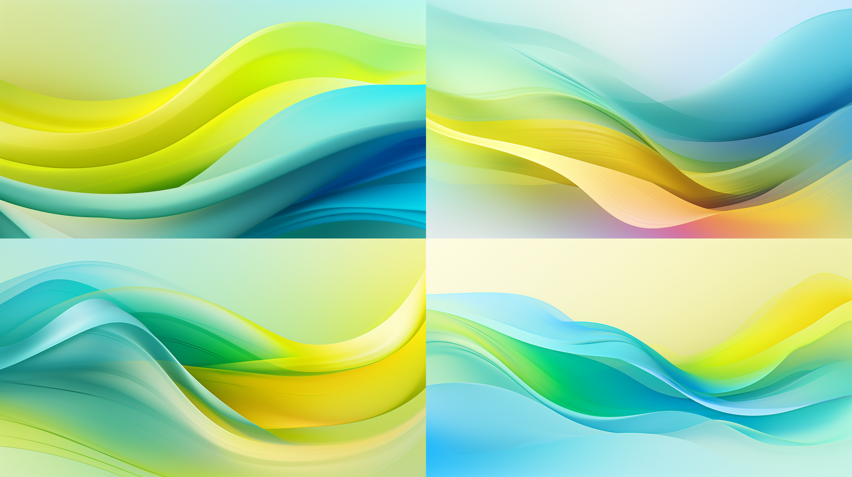 a colorful gradient pattern with colorful waves on a yellow and blue background, in the style of light green and light gray, 32k uhd, delicate flora depictions, intel core, graceful sculptures, pleasing sense of harmony, color splash