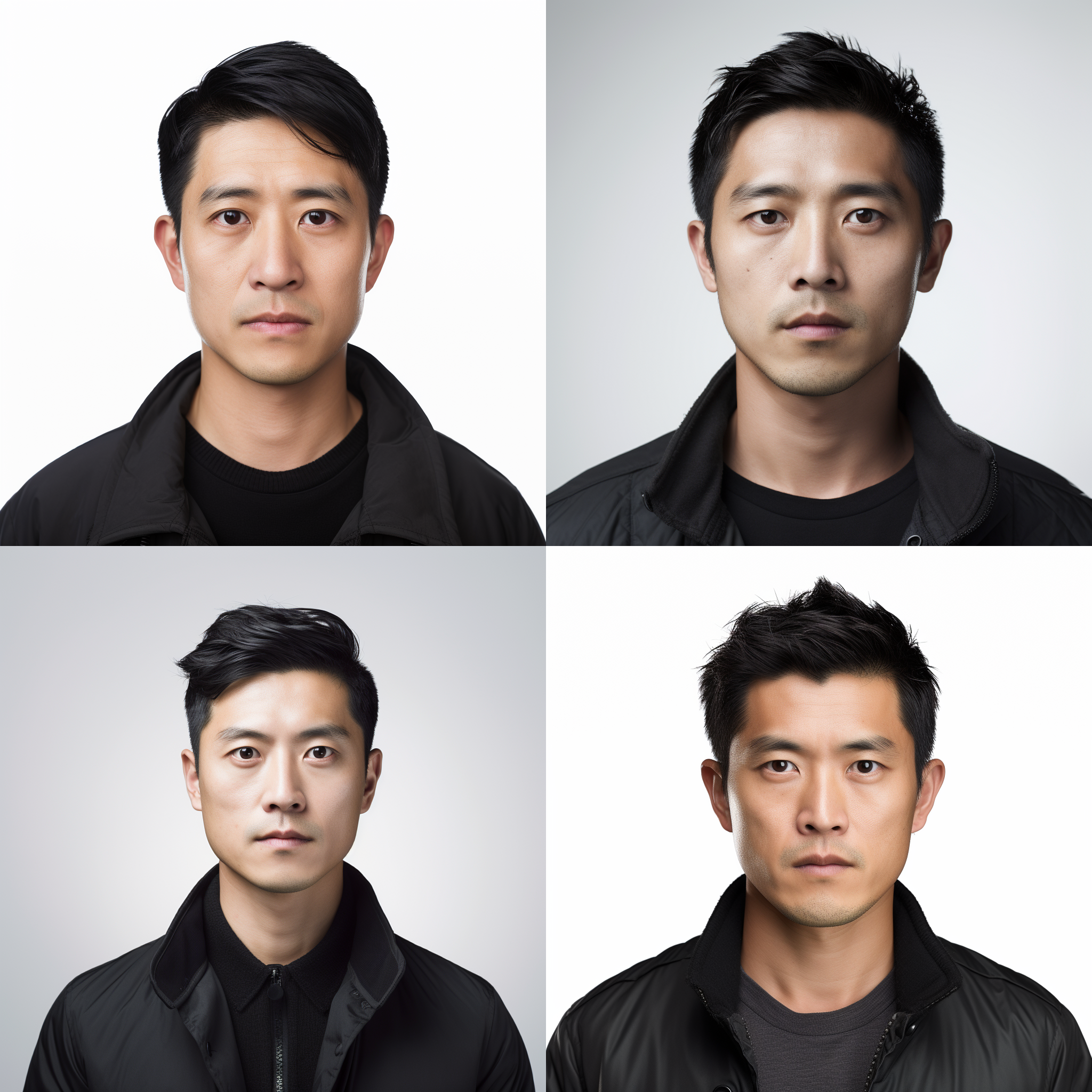 在纯白色背景里面，一名黑色短发的黄种人33岁男性正面照，气质，干净