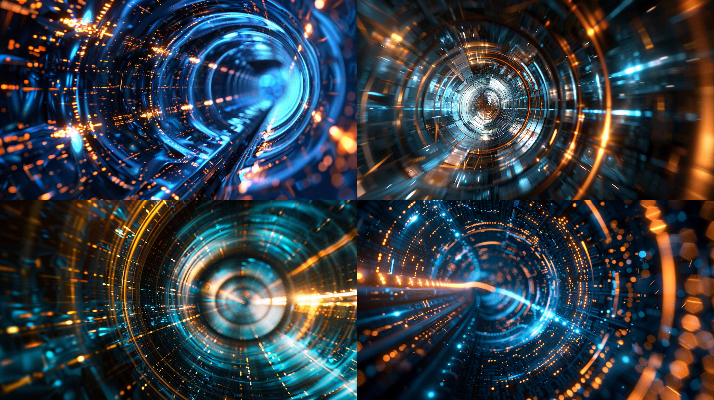 digital flat structure future tunnel, dark sky blue and bronze style, future abstract concept, future 3d, intel core, space stereo fragment, tilt shift photography, future color wave, high definition