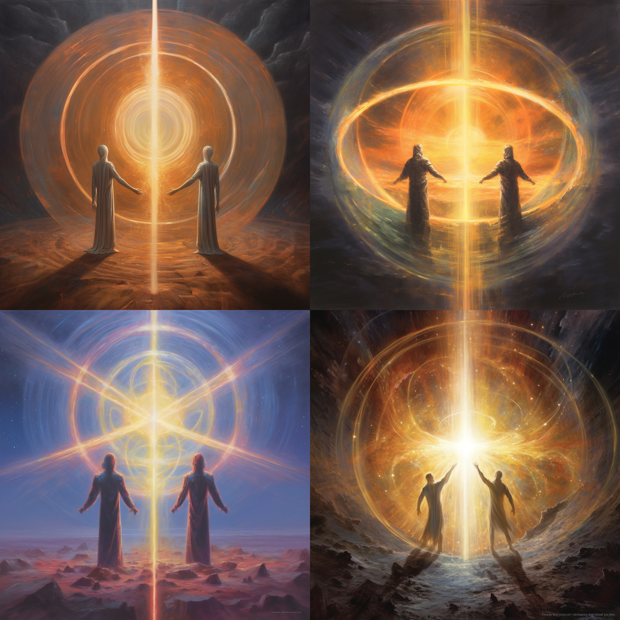 两人身体被光晕包围，互相喷射能量对抗，在陌生的星球上里，超级写实