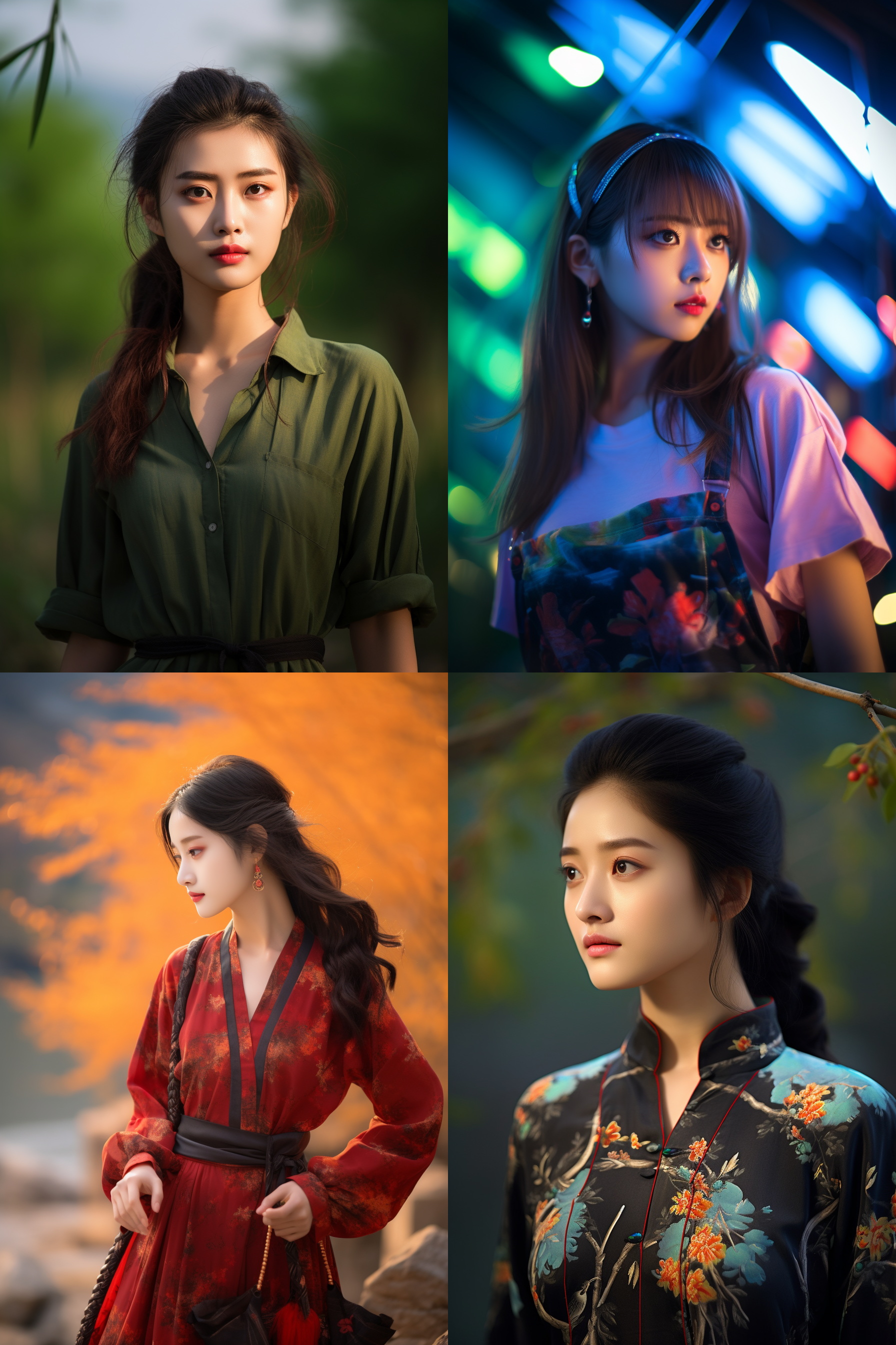 中国女孩，现代服饰，明亮光线，摄影图 清新自然，户外风景，肖像模式，中焦镜头，自然姿态，色彩鲜艳，快门优先，放松自然