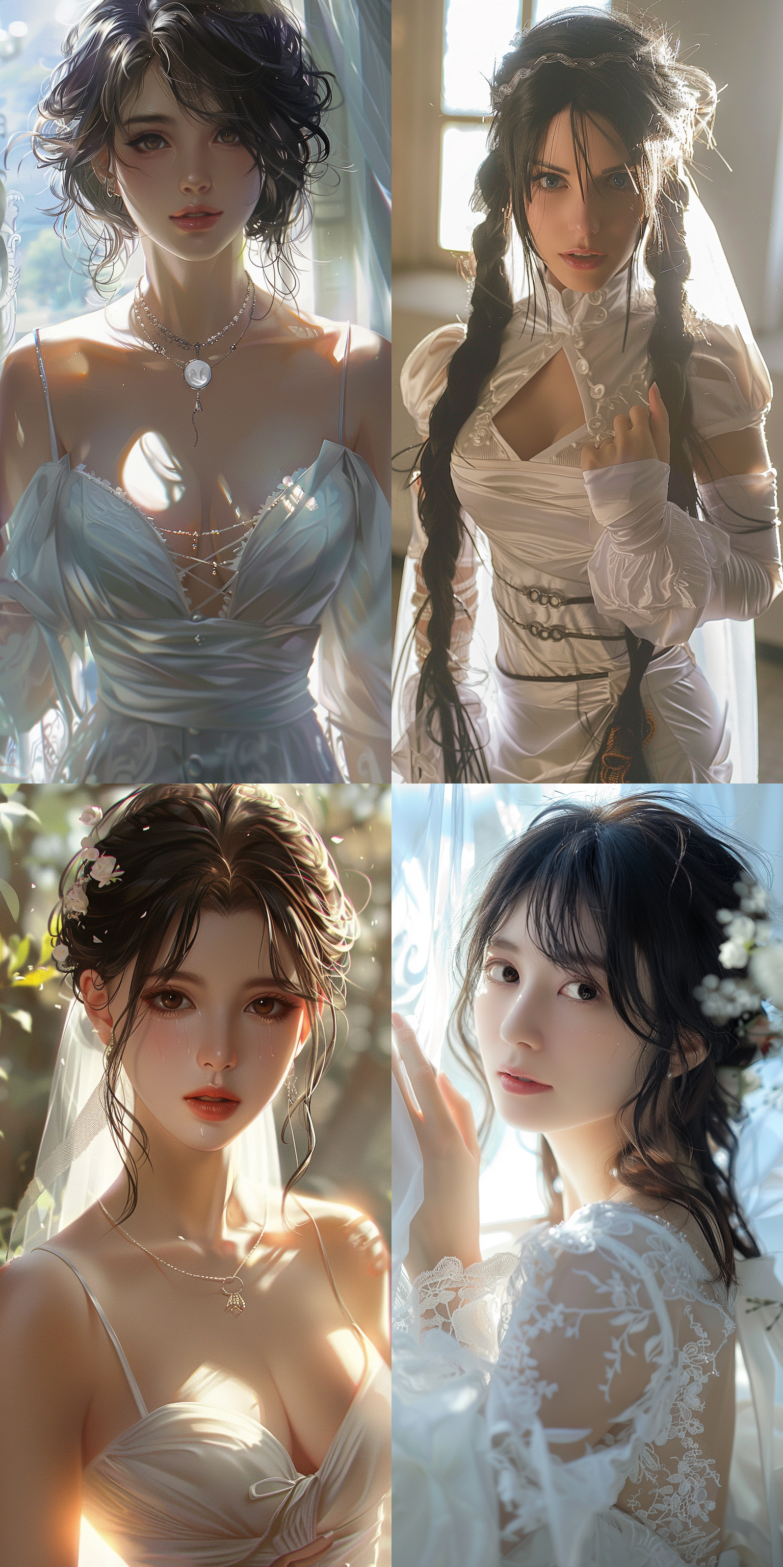 mai,king of fighters,wedding photos, white wedding dress, gentle light shining on the hair, looking at the camera,8k.