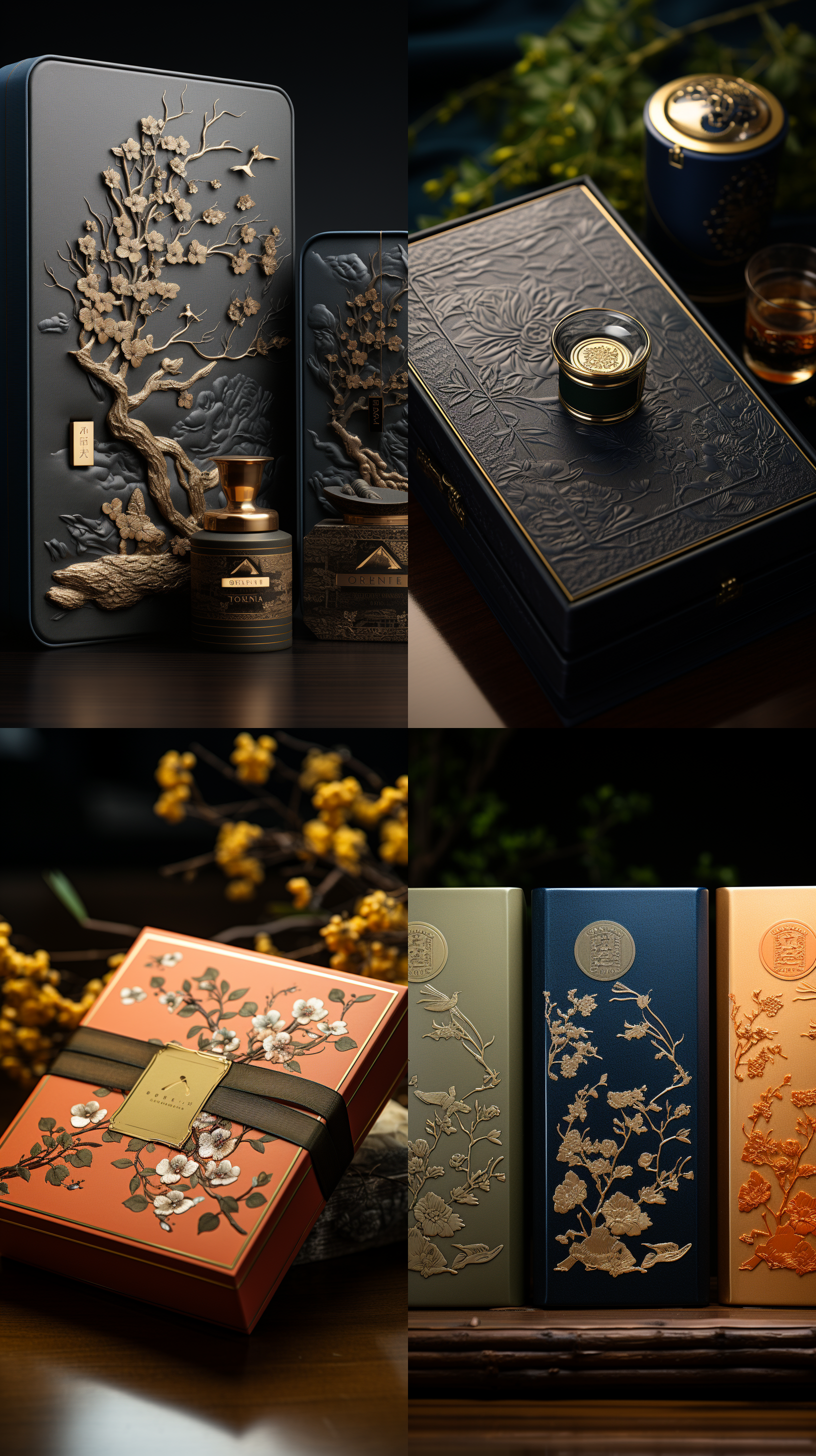 茶叶包装，内小泡袋装，翻盖盒，实景拍摄，8k，黑色高级背景，大红袍，烫金凸工艺，真实细节，纸质包装，细致。