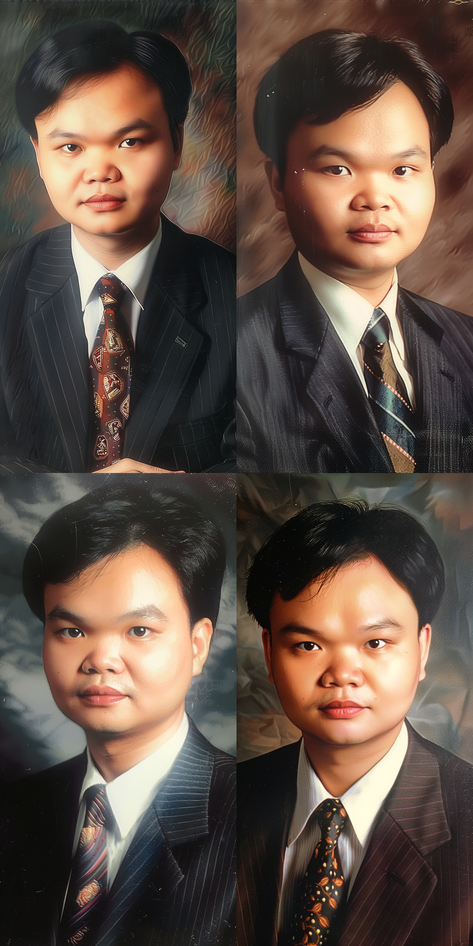 extremely detailed oil portrait, bao pnan, early computer graphics, realistic professional photo, rich evans, wearing business suit, around 1 9 years old, portrait photo of a backdrop, raphael style, nineties nostalgia, face enhanced, ancient photograph, a colorized photo, age 3 5, ceo, inspired by fei danxu, highres, '9 0 s