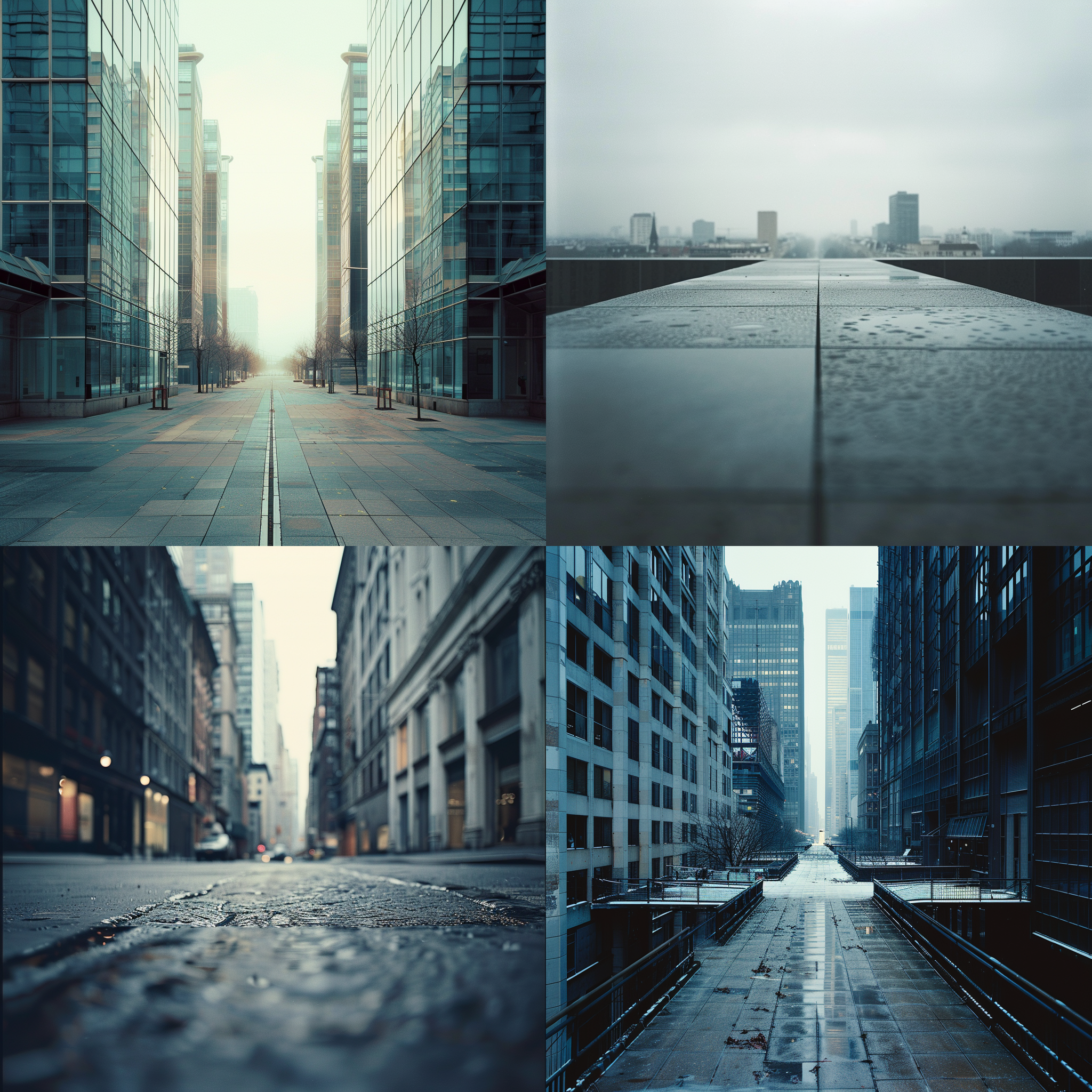 城市背景，远景，无人，低视角，冷色调，广角镜头，透视效果,建筑，寂静，清晰，孤独