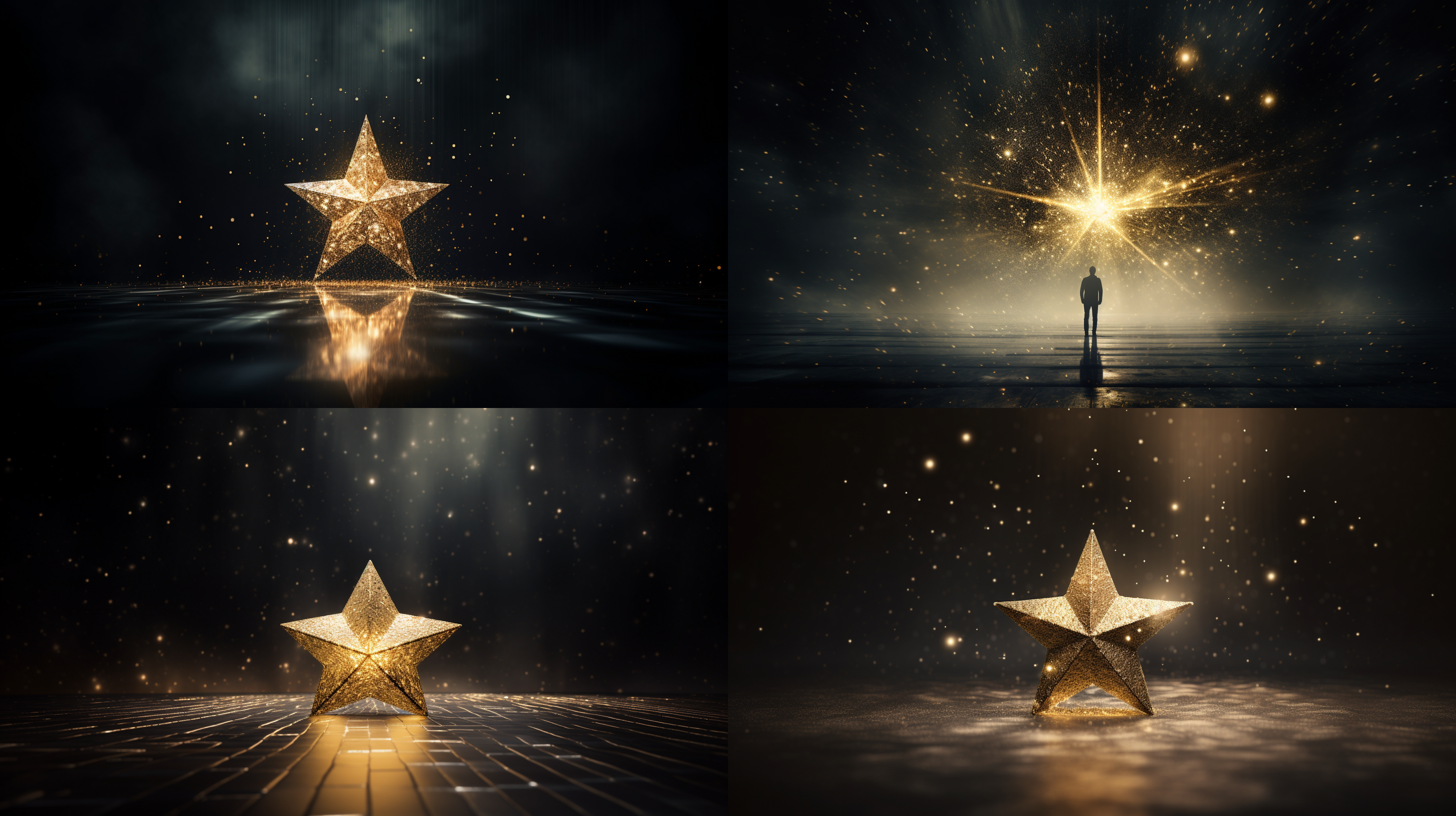a golden star on a black background, in the style of dimitry roulland, rendered in cinema4d, mikko lagerstedt, festive atmosphere, layered imagery with subtle irony, paul henry, digitally enhanced