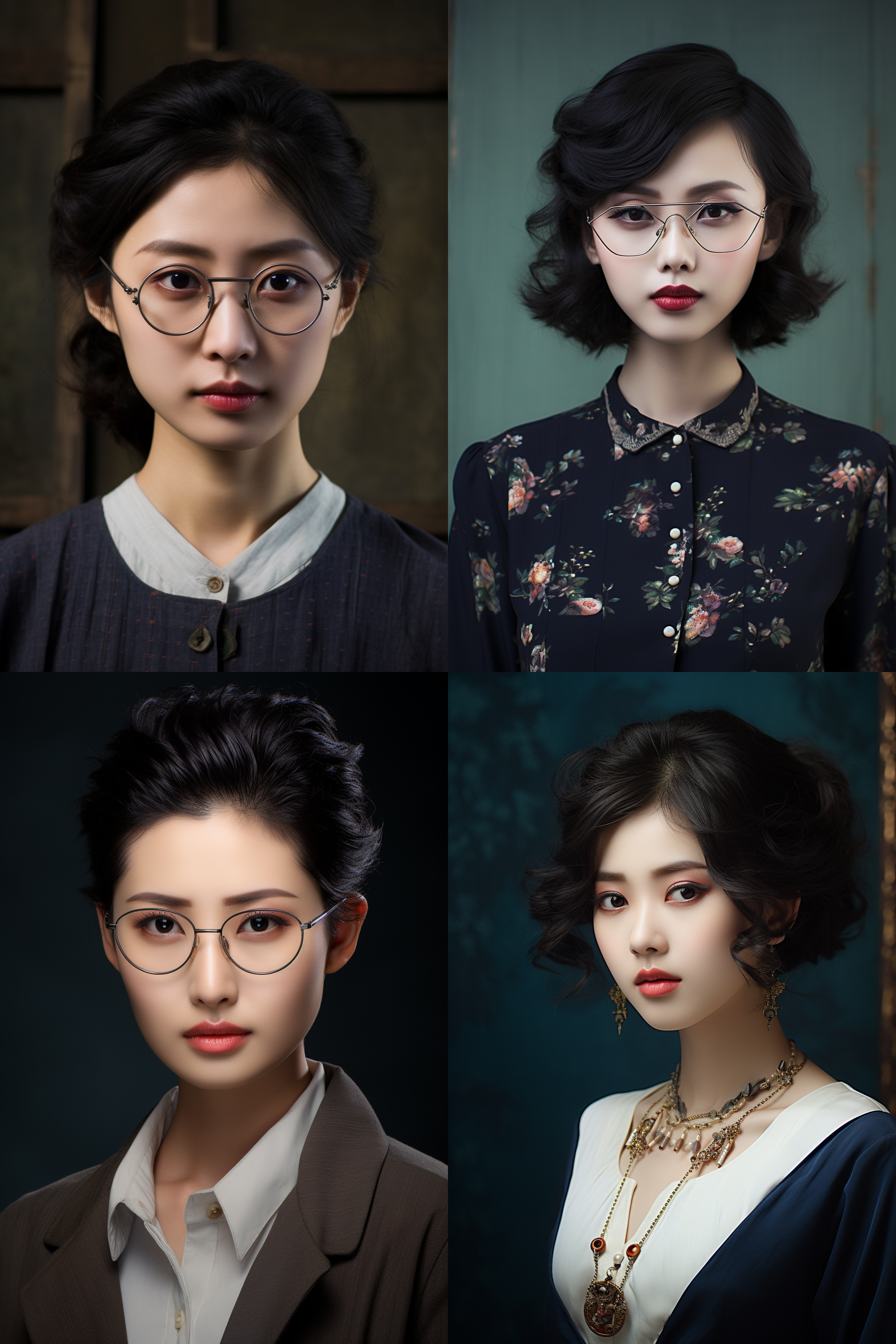 古风摄影中国美女人像，戴眼镜，短发，