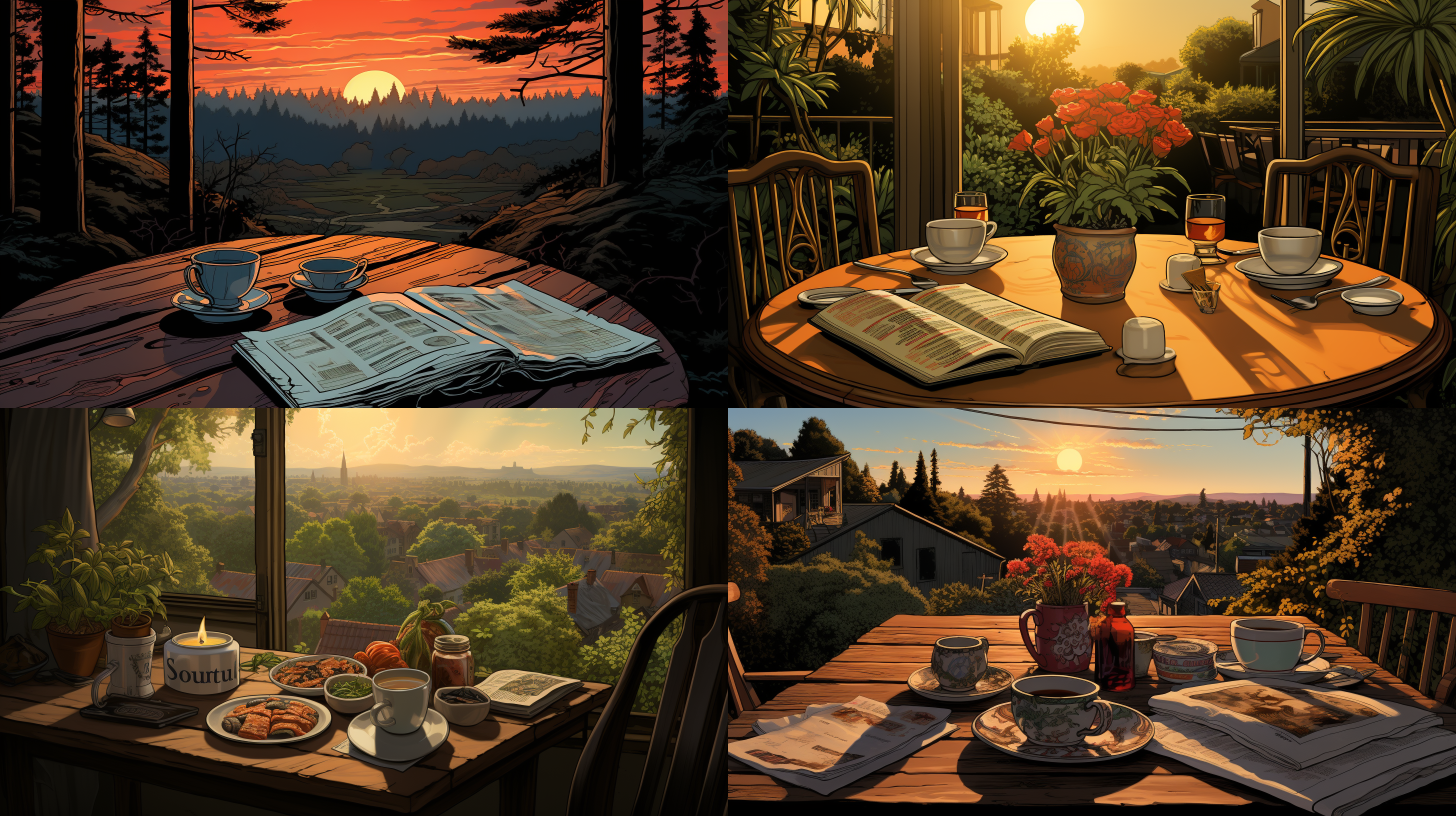 a cartoon of matt bors a table near a book, in the style ofsunrays shine upon it, atmospheric urbanscapes, emphasis onnature,storybook-like, caffenol developing,language-basec