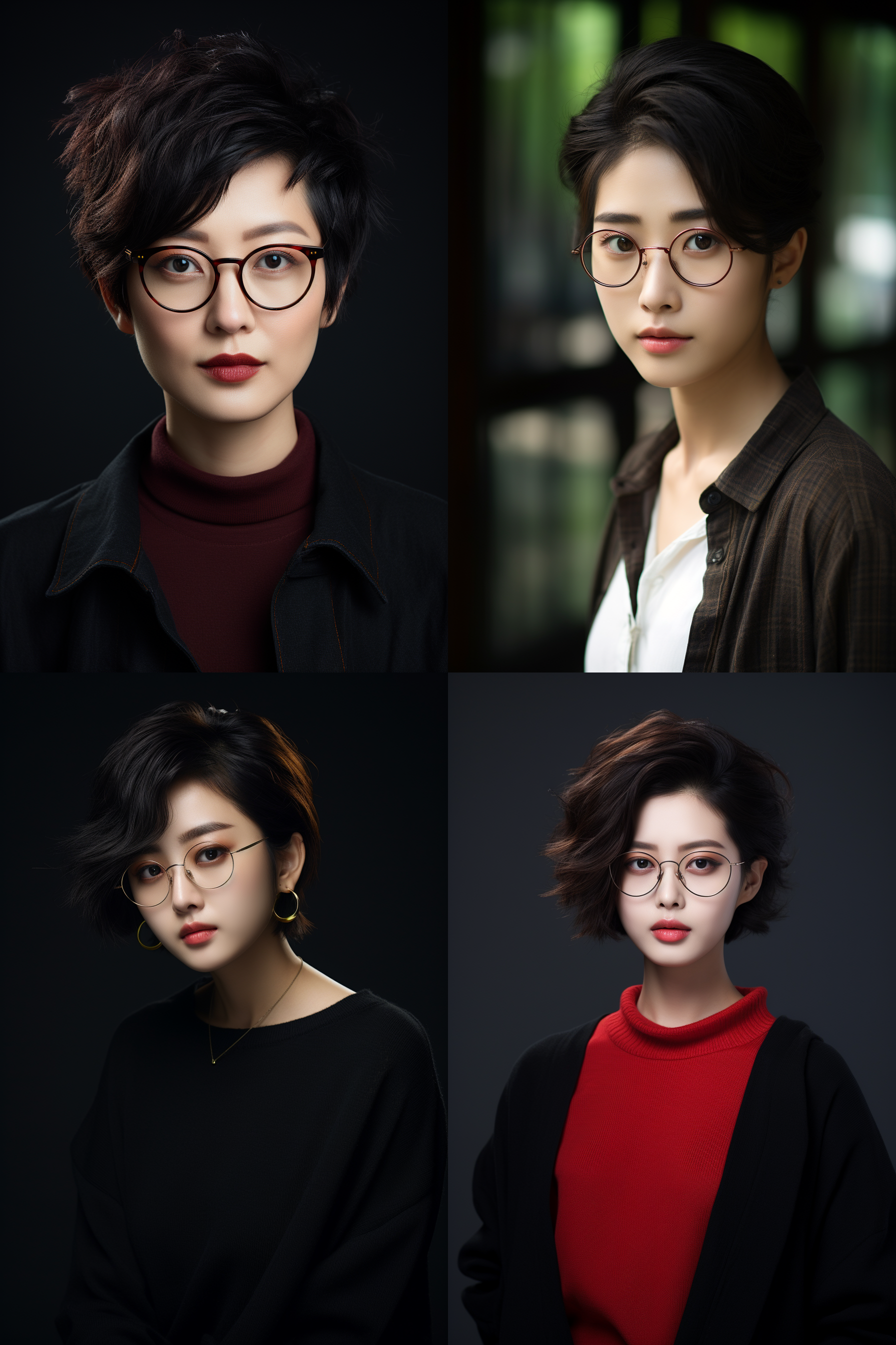 中国美女摄影人像，戴眼镜，短发，可爱