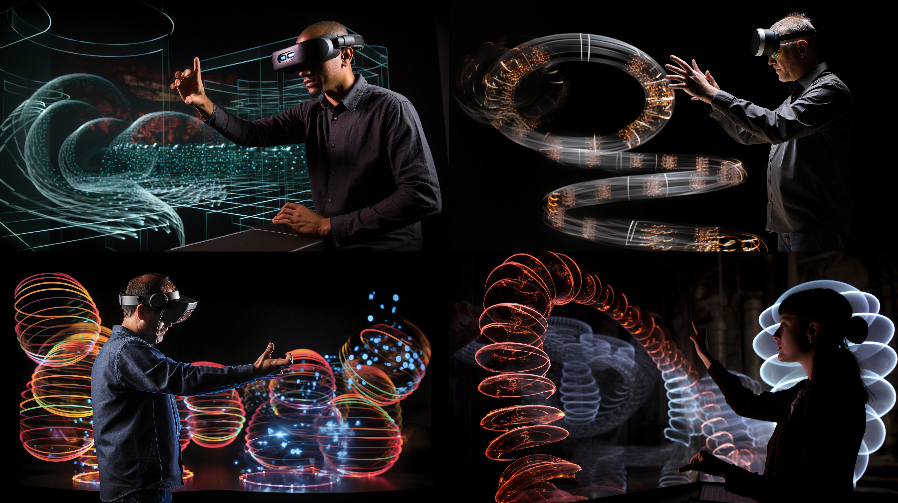 一位教授使用沉浸式虚拟现实，对s形螺旋的基因进行编辑，竖s螺旋，用手指操作