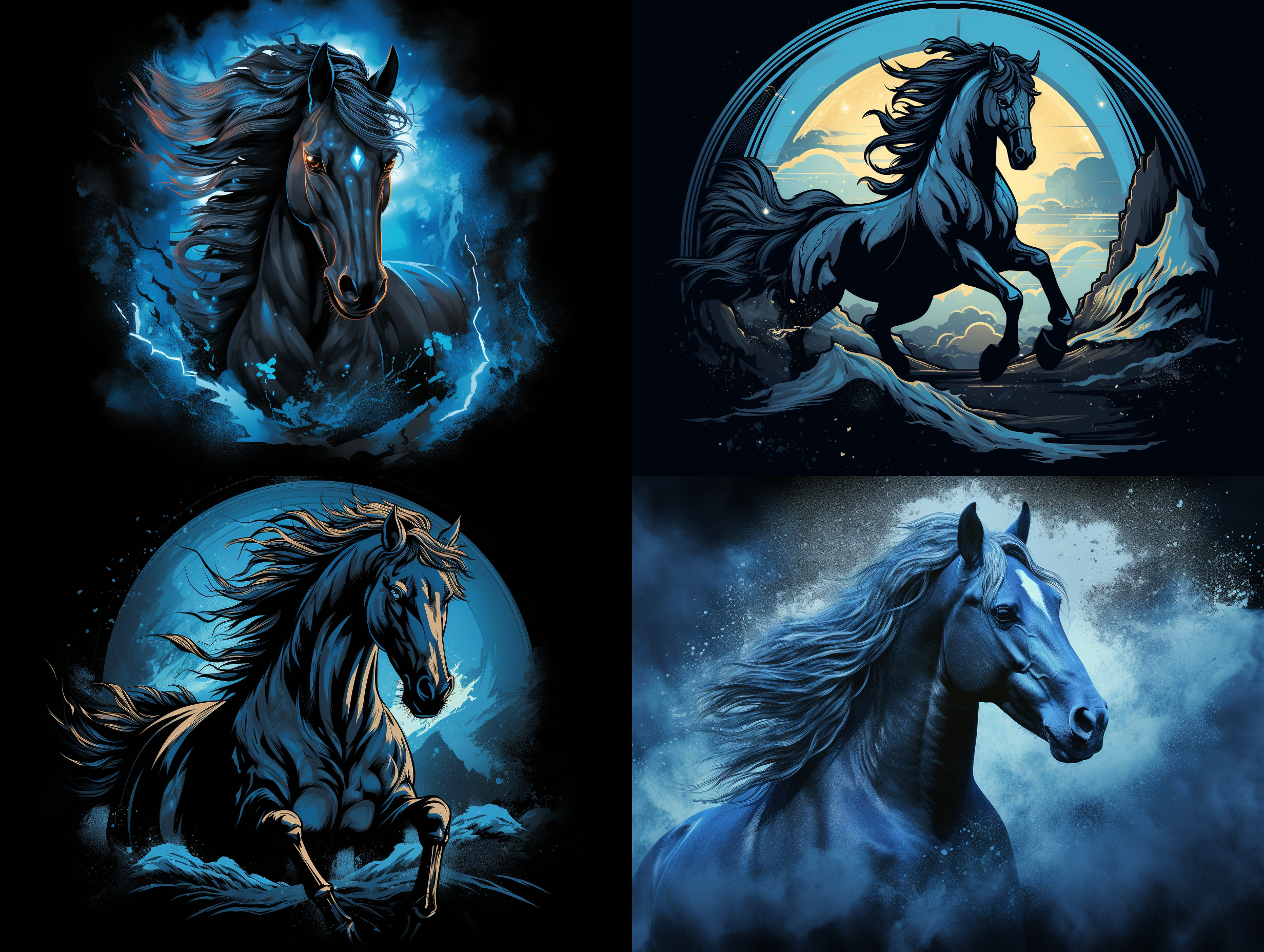 背景为蓝色，t恤上印有黑马logo，短袖，圆领。