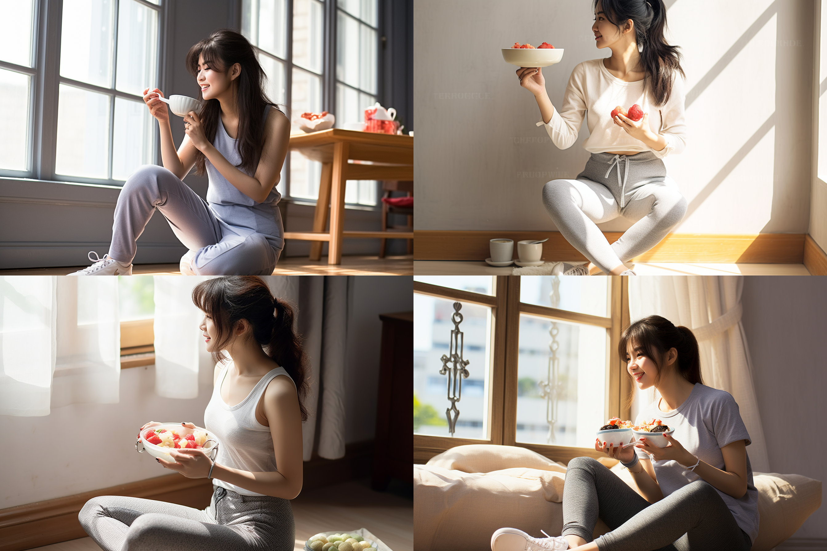 全身，背面，不露脸，休闲装，吃零食女人，自然光，柔光 全身