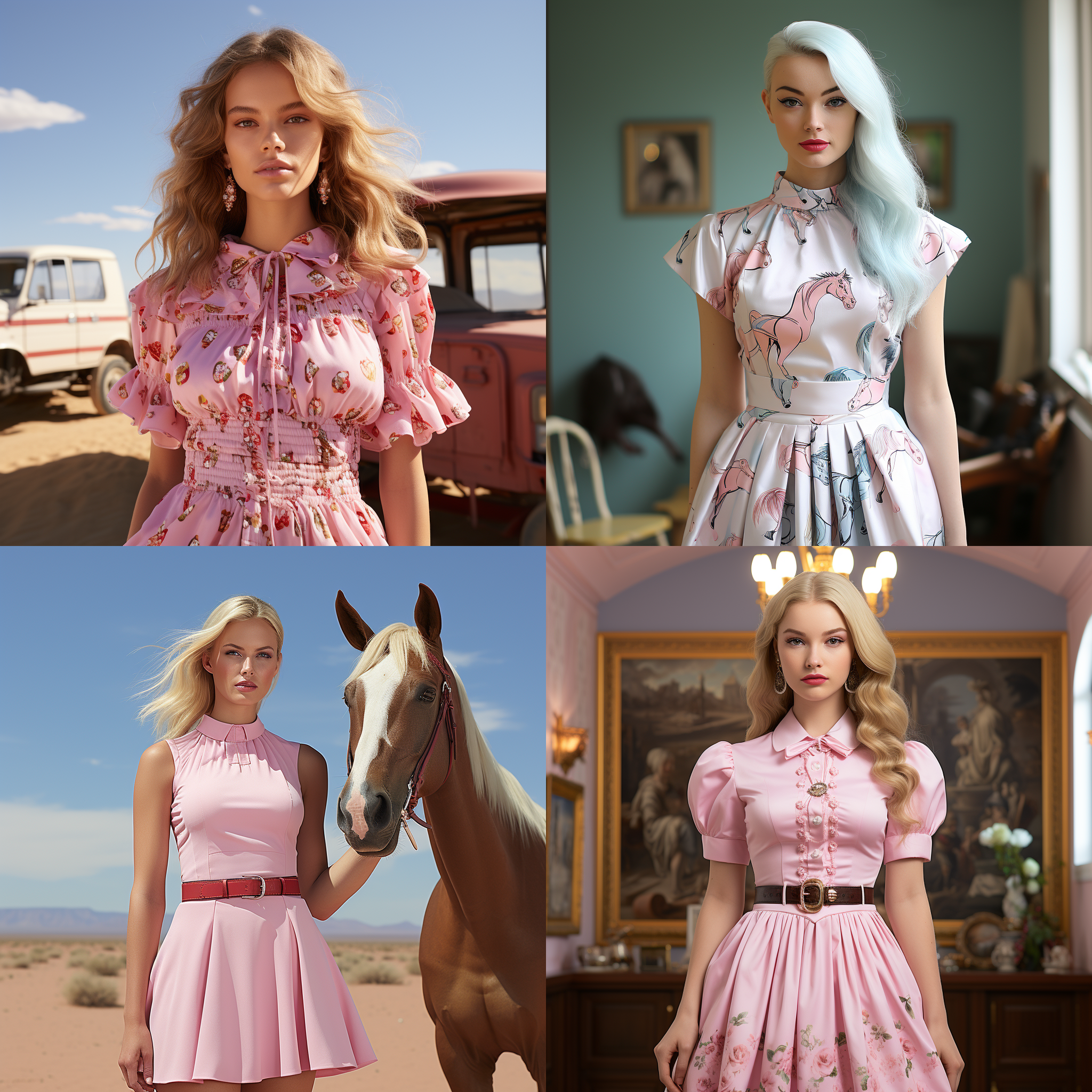 只描述衣服不要人物，女生咯肩膀夏天，背景粉色，短袖马裙，圆领，360度衣服模型