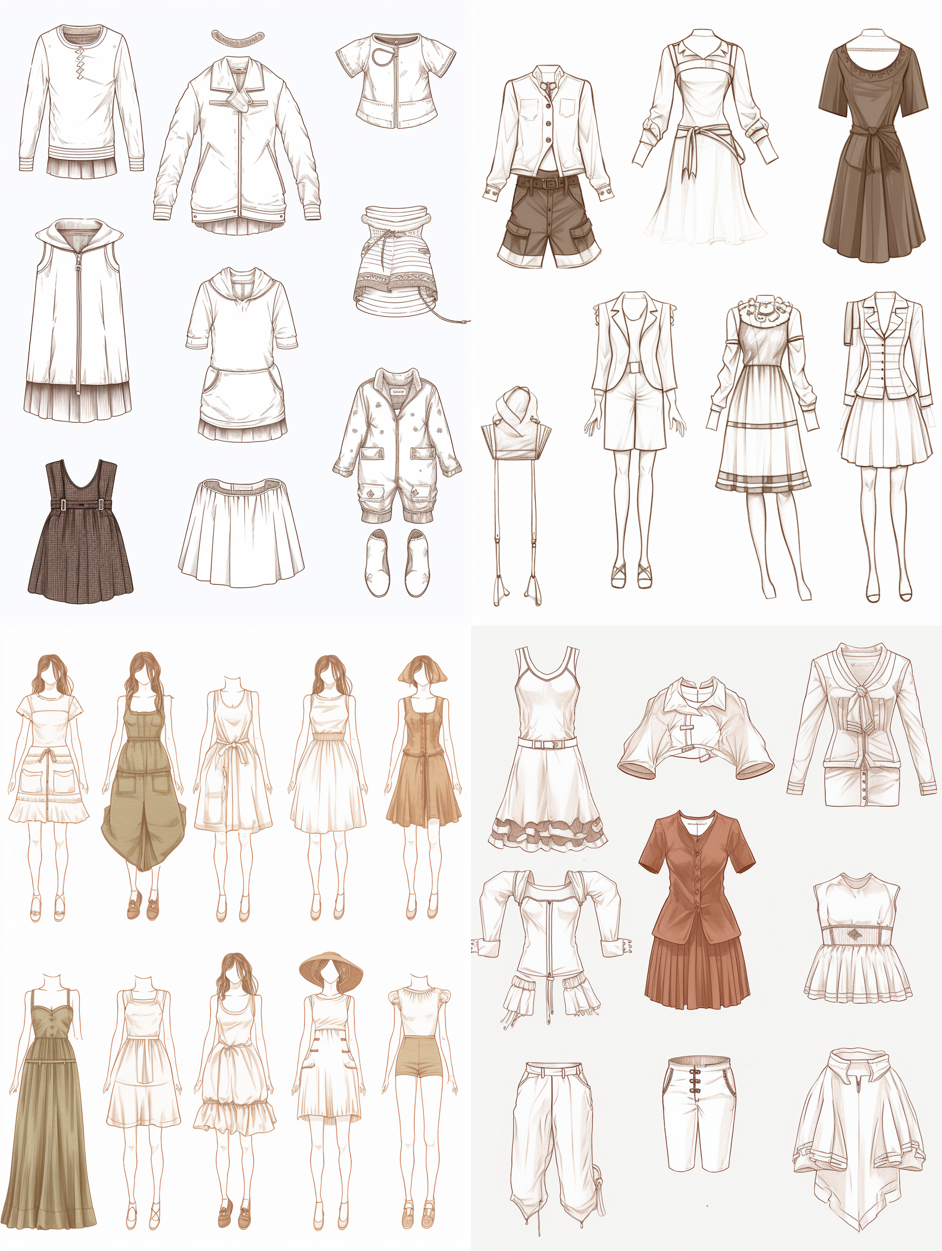 线稿各种衣服图形 简笔画 白底 洗护 插画