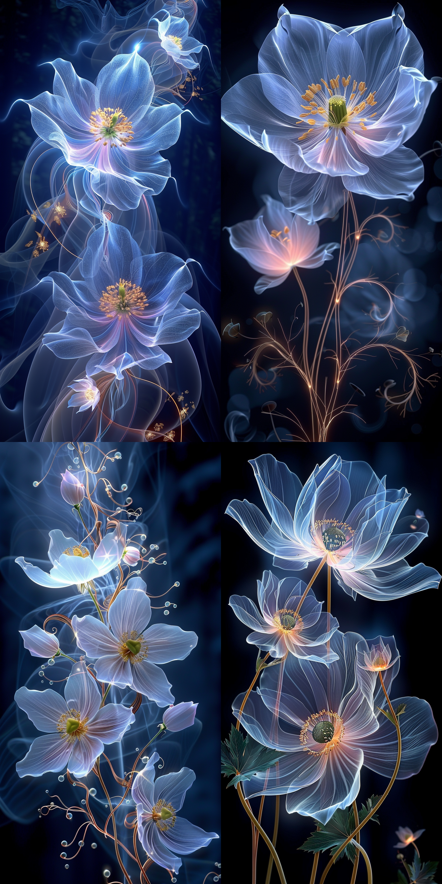 淡色系，透明渐变背景，祥云x射线效果，浅粉色和兰色分层，柔和的薄雾笼罩着云朵，一朵花，营造出梦幻般的气氛，金丝边，珐琅彩。hdr