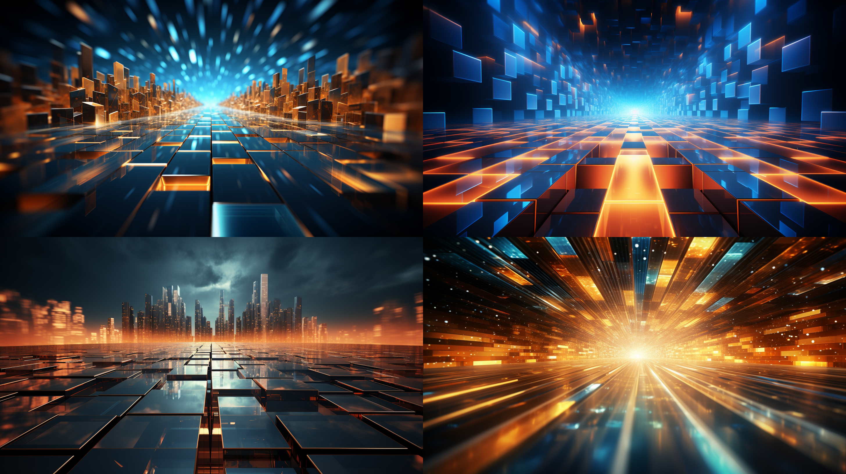 digital flat structure future tunnel, dark sky blue and bronze style, future abstract concept, future 3d, intel core, space stereo fragment, tilt shift photography, future color wave, high definition