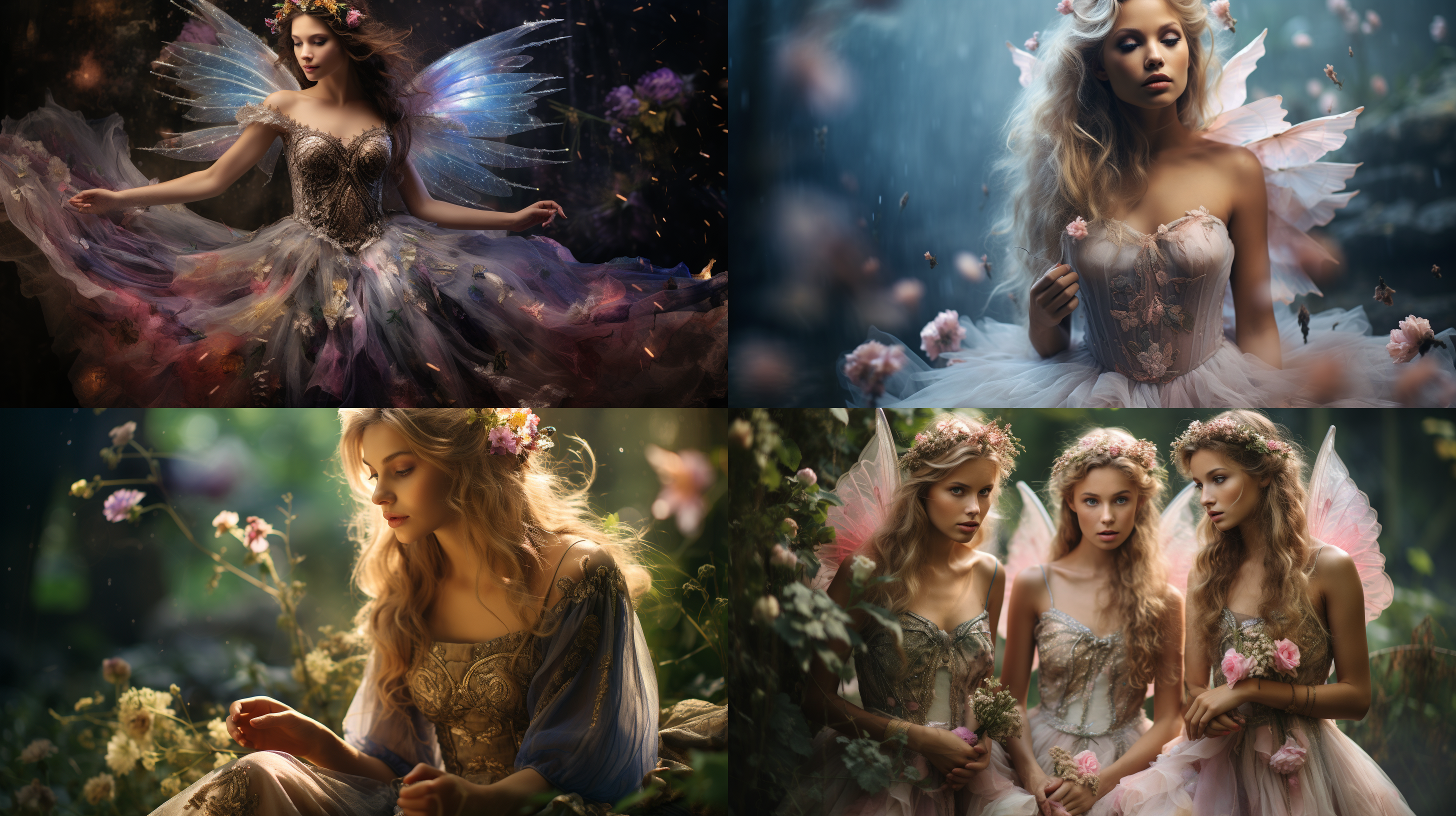 仙山云雾缭绕，仙草花朵盛开，仙女轻纱长裙飞翔。神秘美丽仙界特色照片，迷人香气流光溢彩。, 仙界, 仙山, 云雾, 流光, 仙草, 花朵, 香气, 仙女, 轻纱长裙, 双翅膀, 微笑, 飞翔, 天空, 梦幻