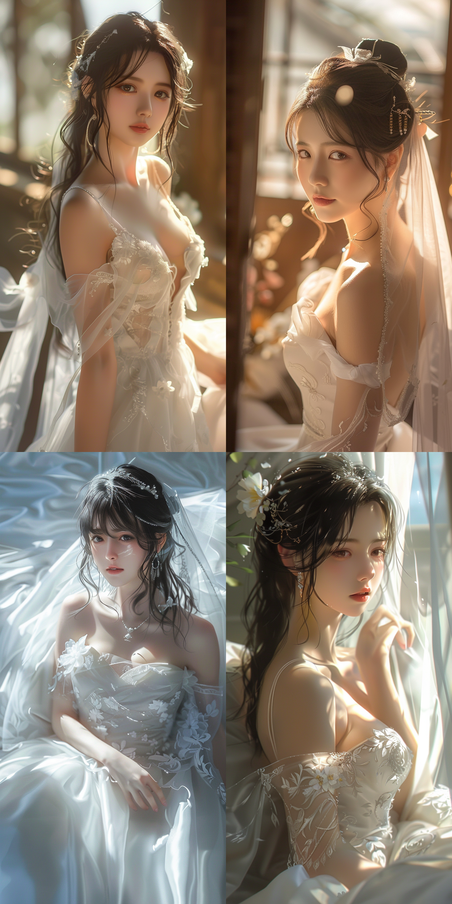 mai,king of fighters,distant lens, full-body display,wedding photos, white wedding dress, gentle light shining on the hair, looking at the camera,8k.