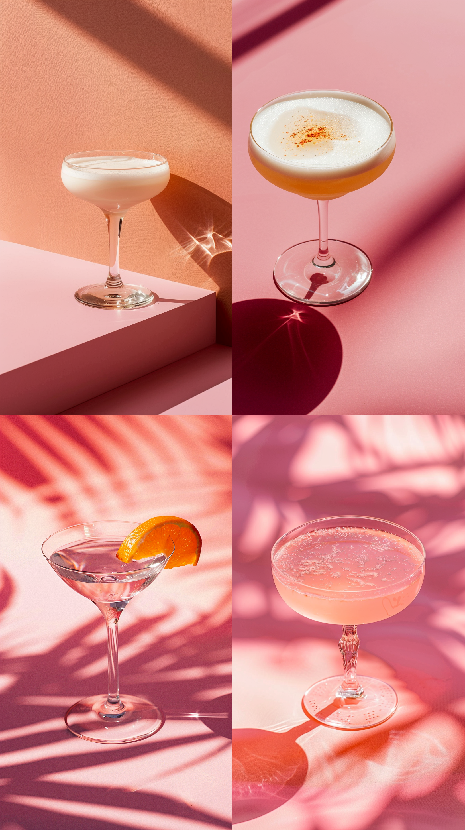 white drink in glass, on a pink surface, in the style of botanical abundance, orange, minimalistic elements, macro photography, mediterranean-inspired, uhd image, berrypunk