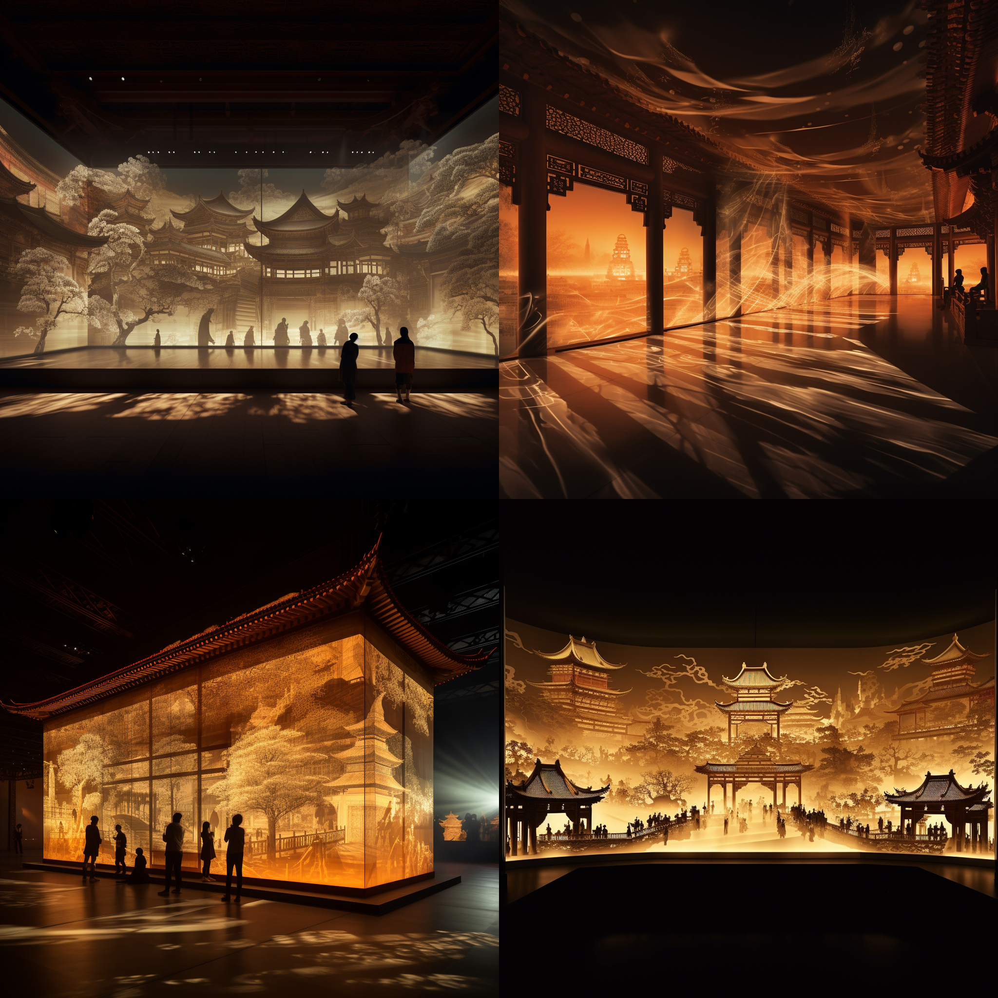 丝绸之路地图，延伸的胶卷，梦幻，中式建筑剪影，光线投影