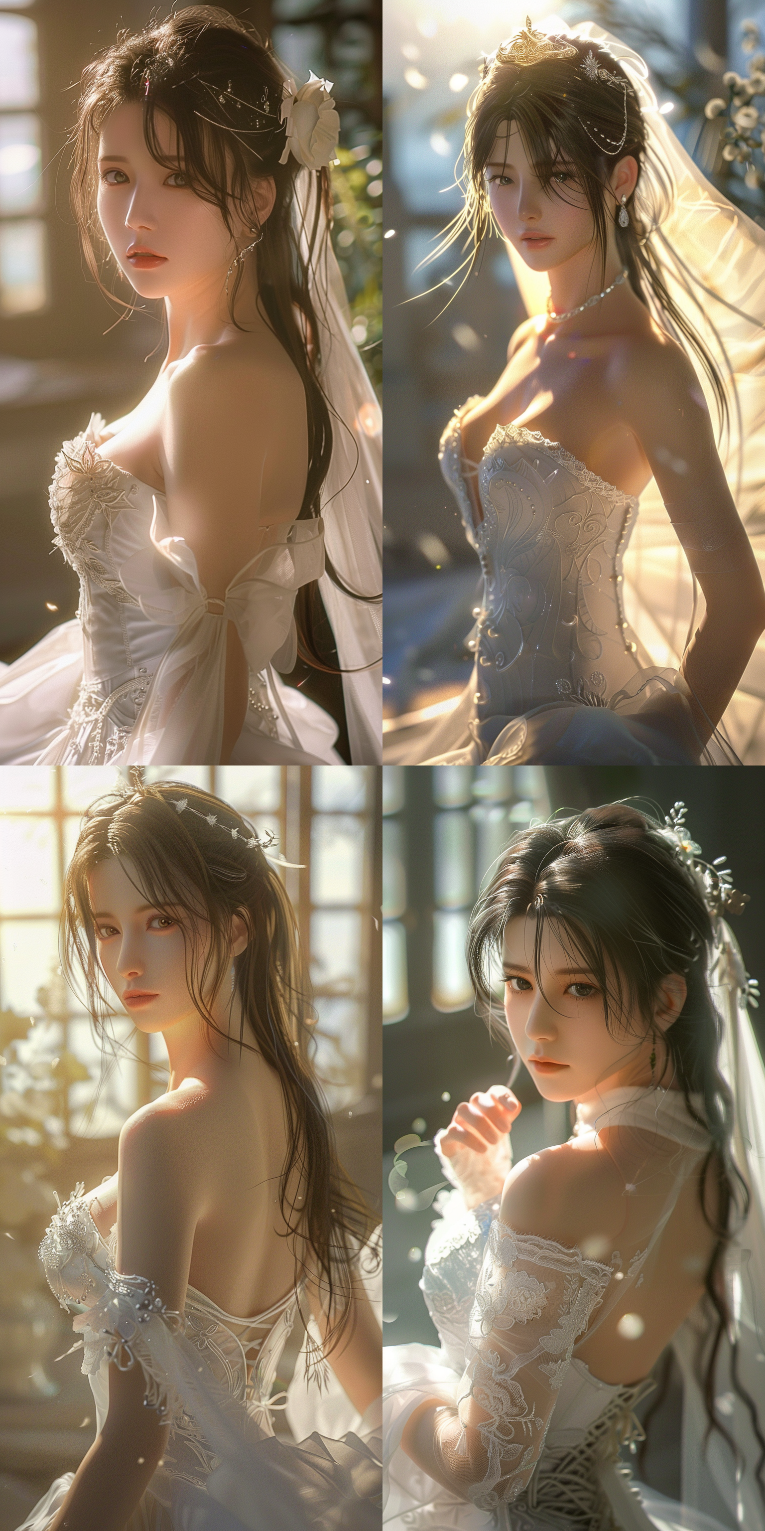 mai,king of fighters,distant lens, full-body display,wedding photos, white wedding dress, gentle light shining on the hair, looking at the camera,8k.