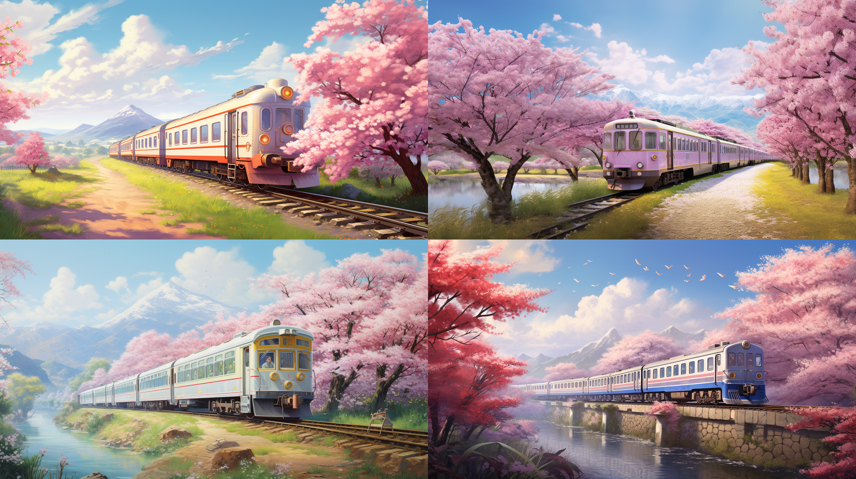 春天，桃花树林，旅行列车，踏青出游，海报高清背景 明亮的 远景透视