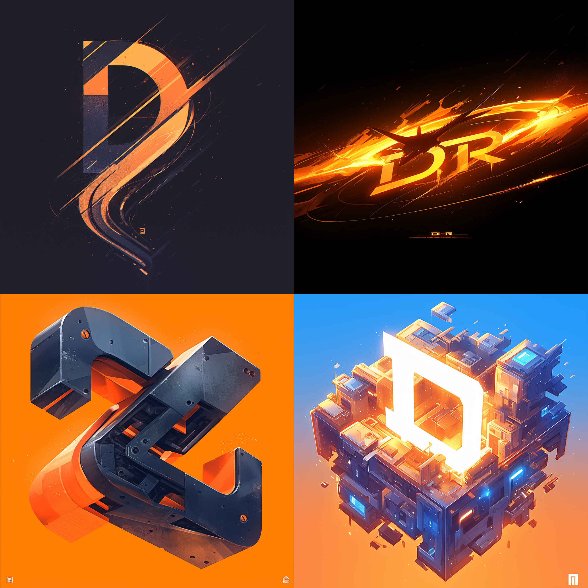 用字母“dir”设计一款logo,3d立体风格，纯色背景，橘色和黑色为主色 标志设计
