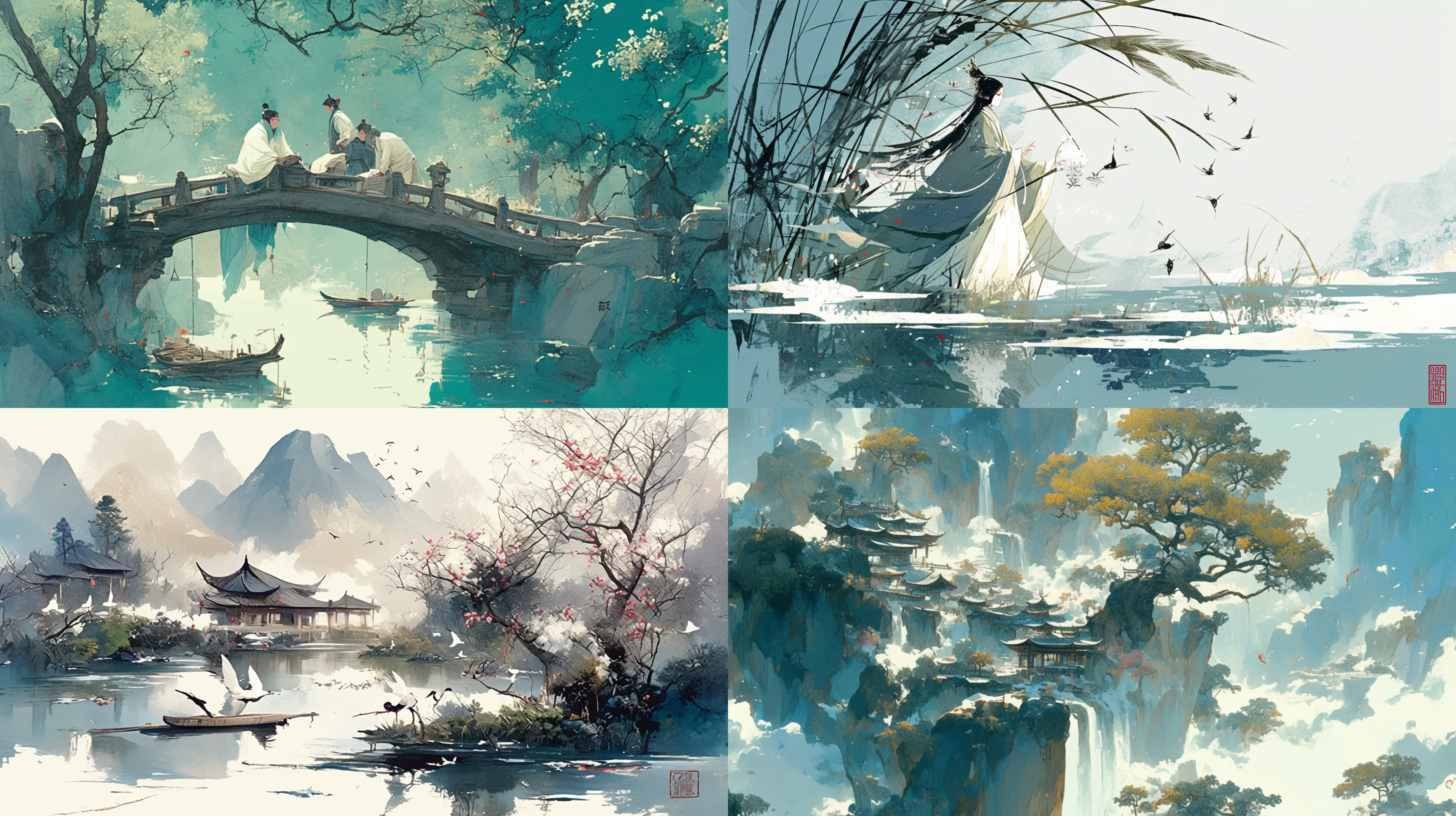 泉眼悄然无声是因舍不得细细的水流 国画