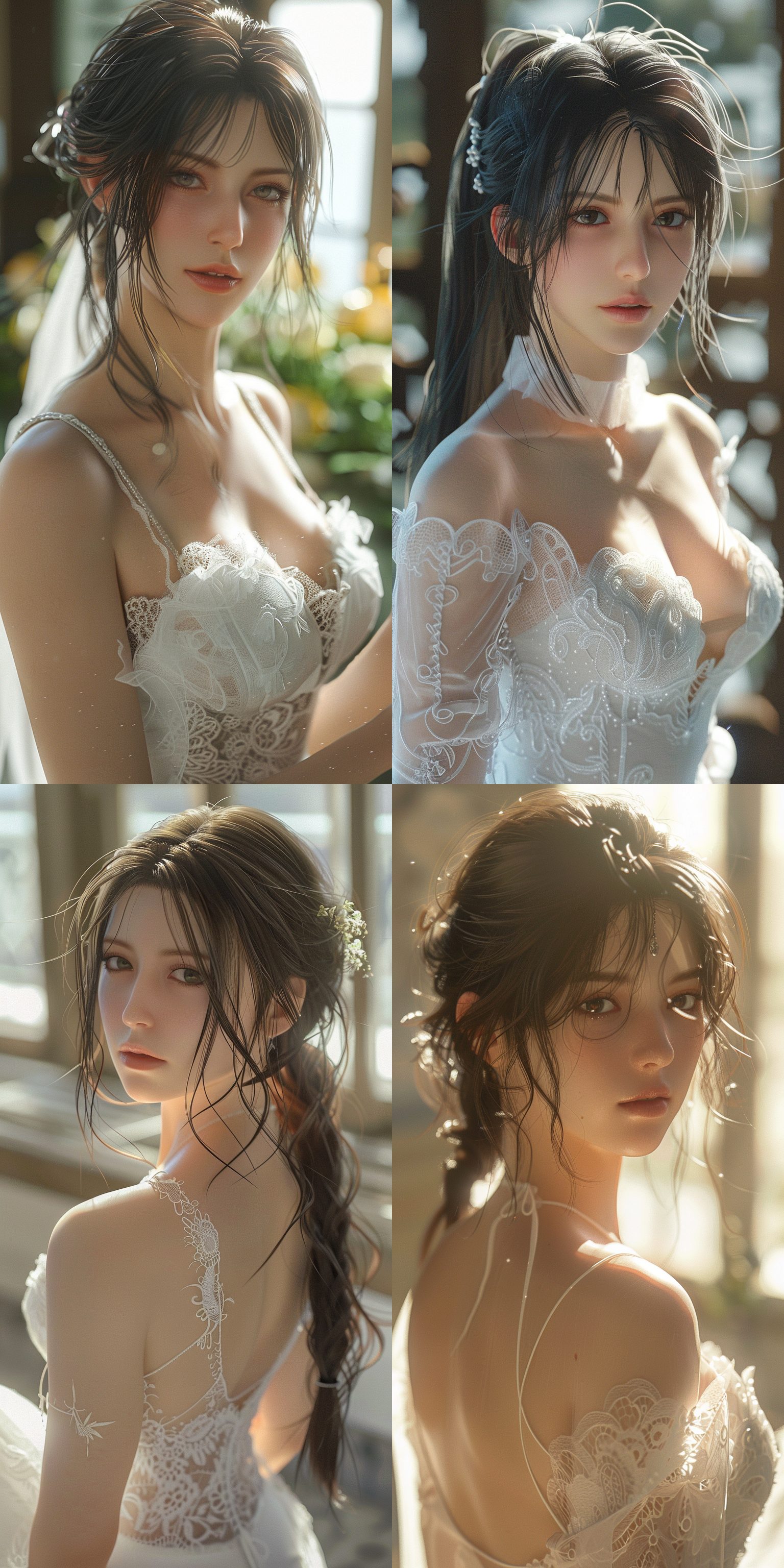 mai,king of fighters,distant lens, full-body display,wedding photos, white wedding dress, gentle light shining on the hair, looking at the camera,8k.