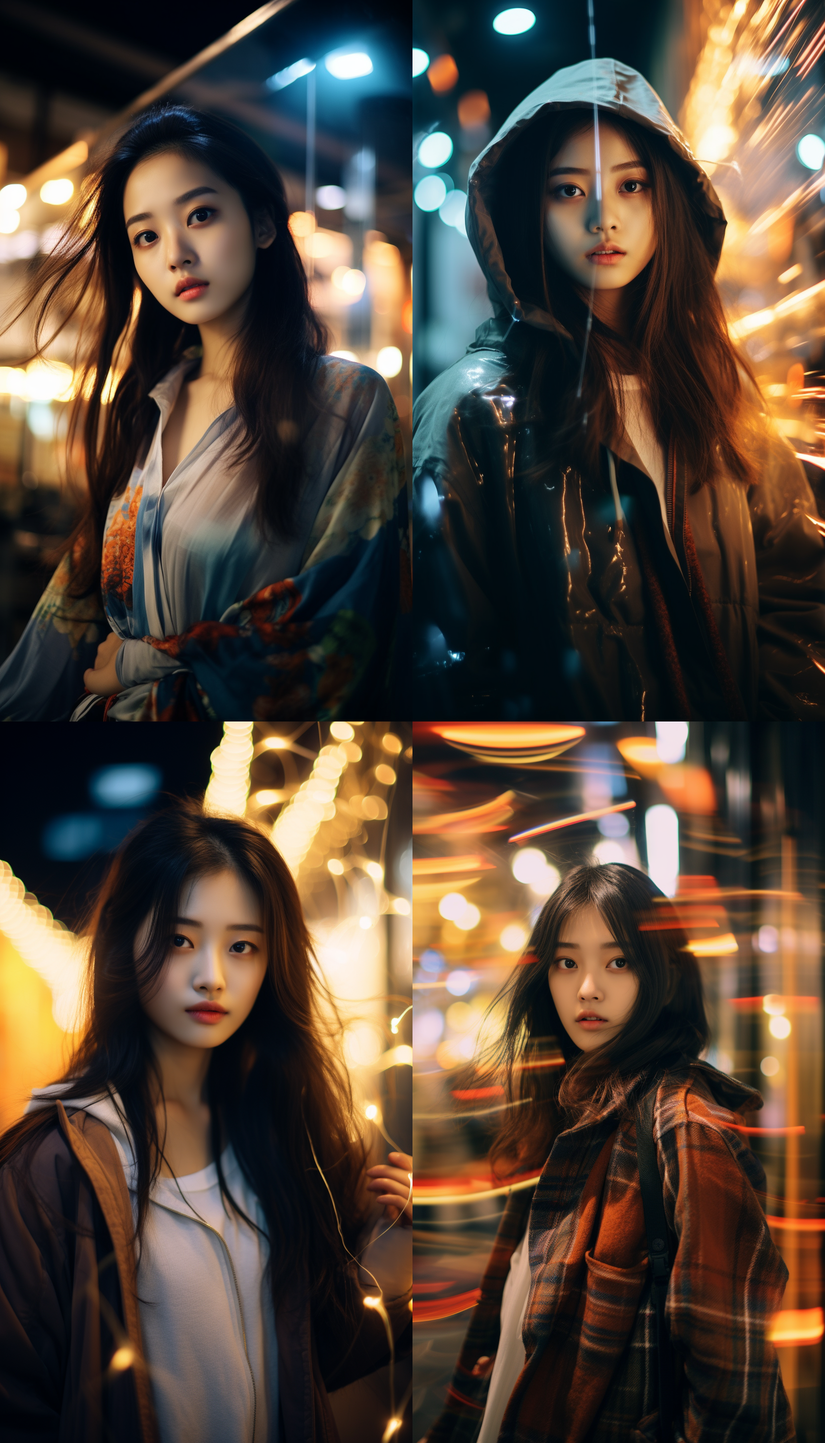 direct flash photography photo taken on an iphone of a korean girl ,blurred edges, low quality