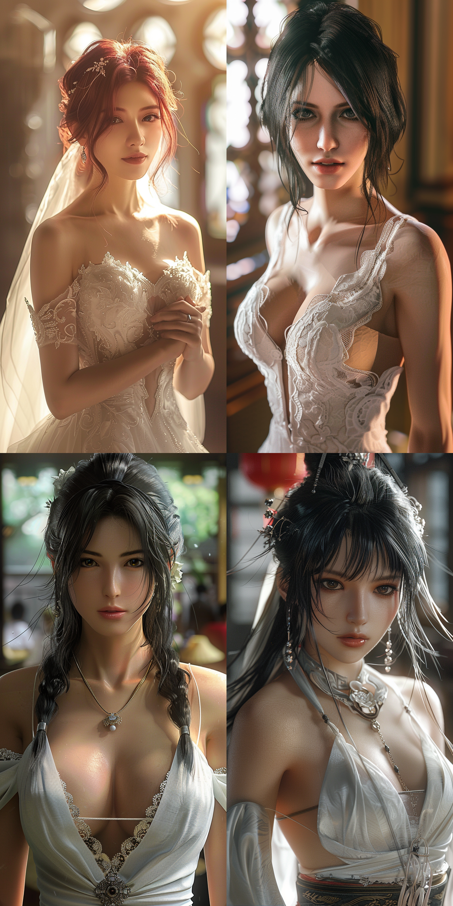 mai,king of fighters,wedding photos, white wedding dress, gentle light shining on the hair, looking at the camera,8k.