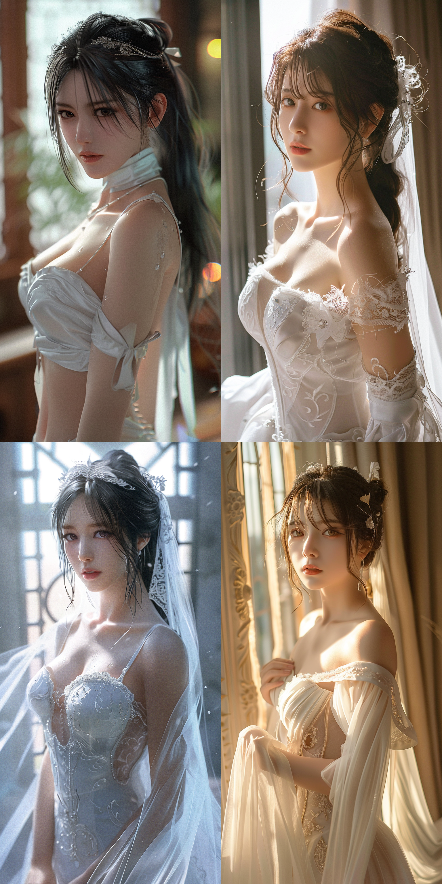 mai,king of fighters,distant lens, full-body display,wedding photos, white wedding dress, gentle light shining on the hair, looking at the camera,8k.