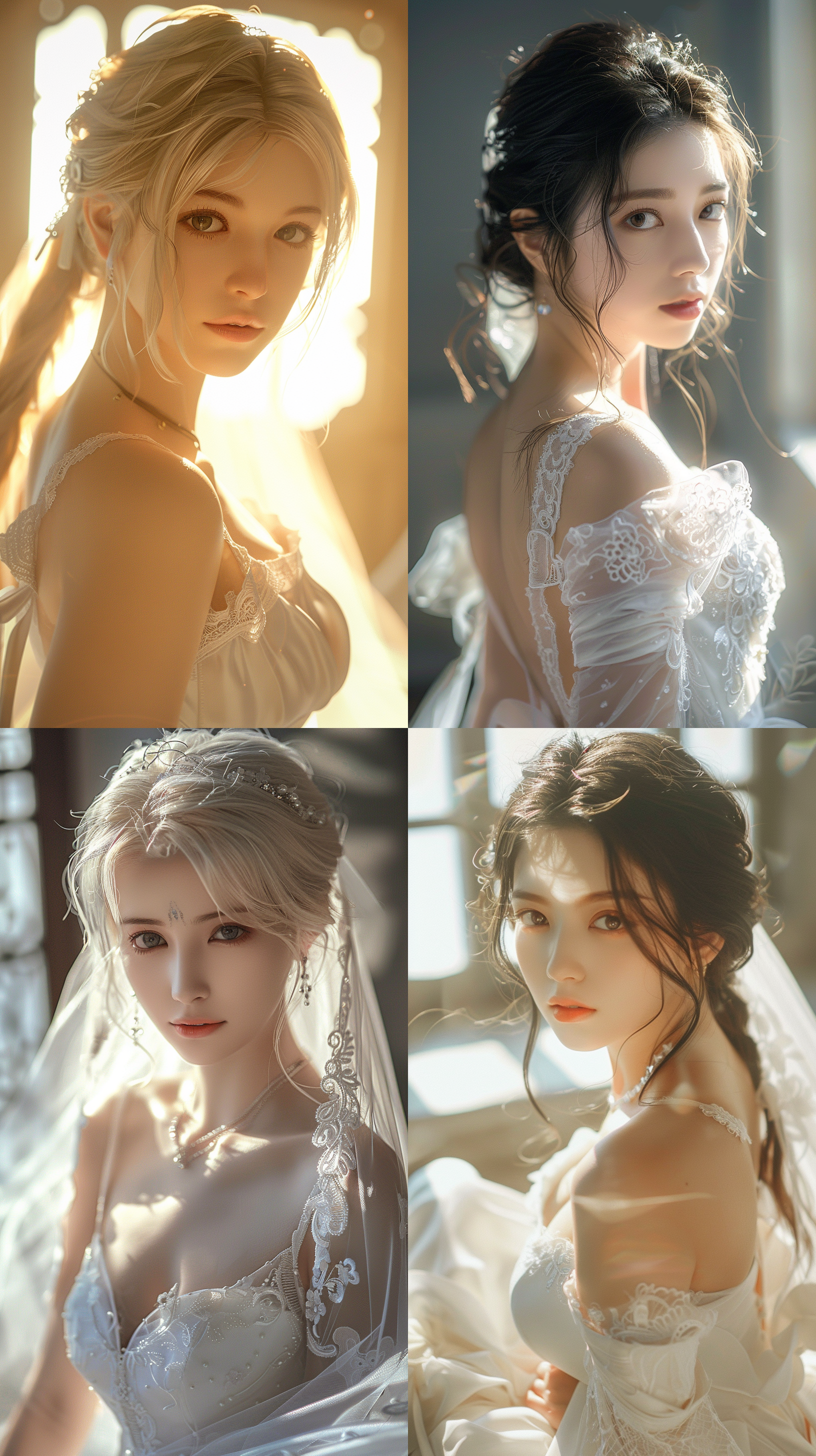 mai,king of fighters,wedding photos, white wedding dress, gentle light shining on the hair, looking at the camera,8k.