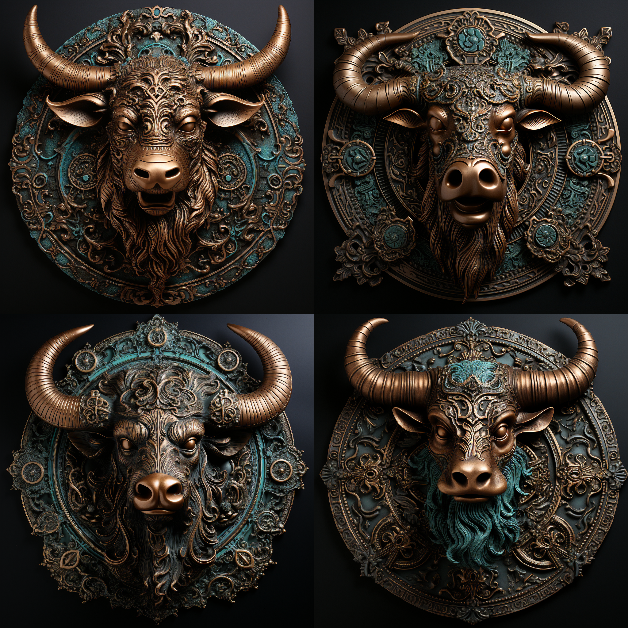 紫铜浮雕牦牛，