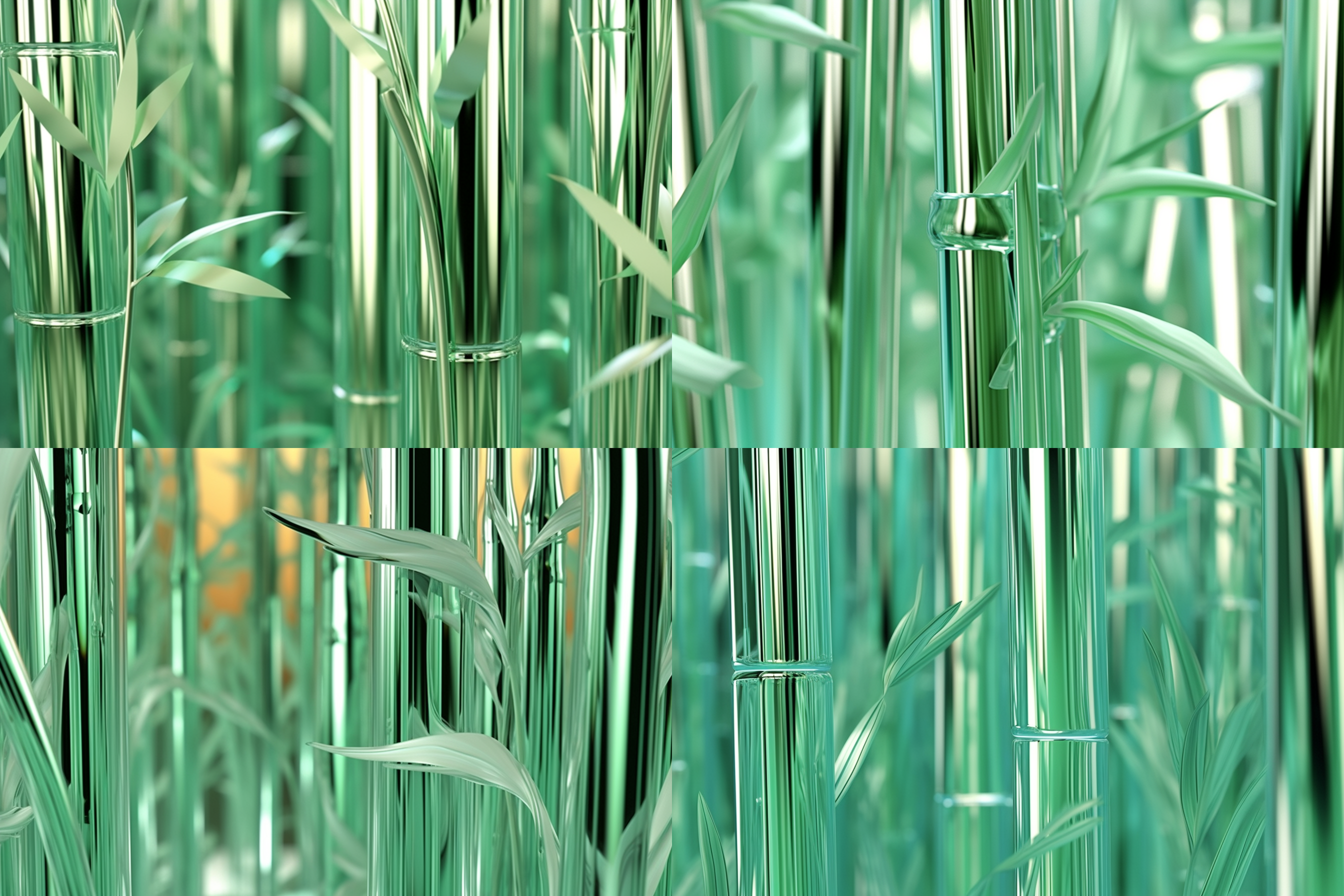 bamboo, partial close-up, large near and small,near real and far virtual, photographiccomposition, high-definition texture, 4kexquisite picture,glass texture streamlinedabstract glass water silence surrealism glassmountain high quality, 3d