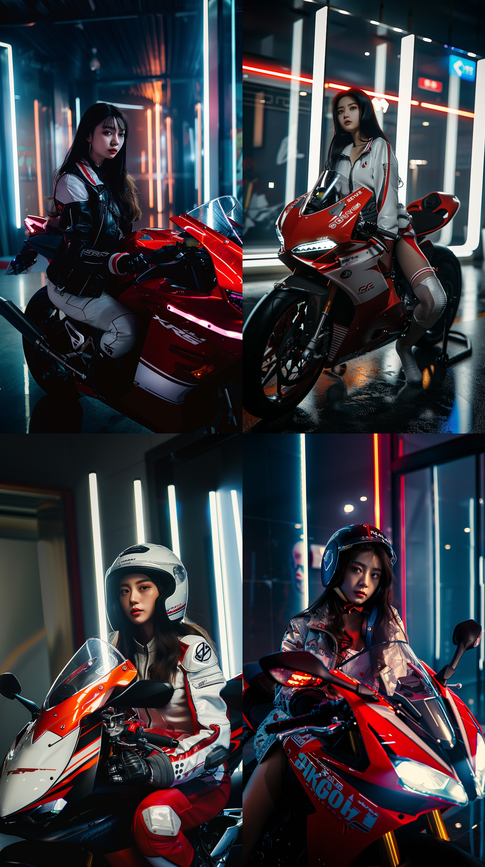 机车少女，赛博风格，未来感，真实风格，摄影写真，超清渲染，三分规则构图，最佳质量