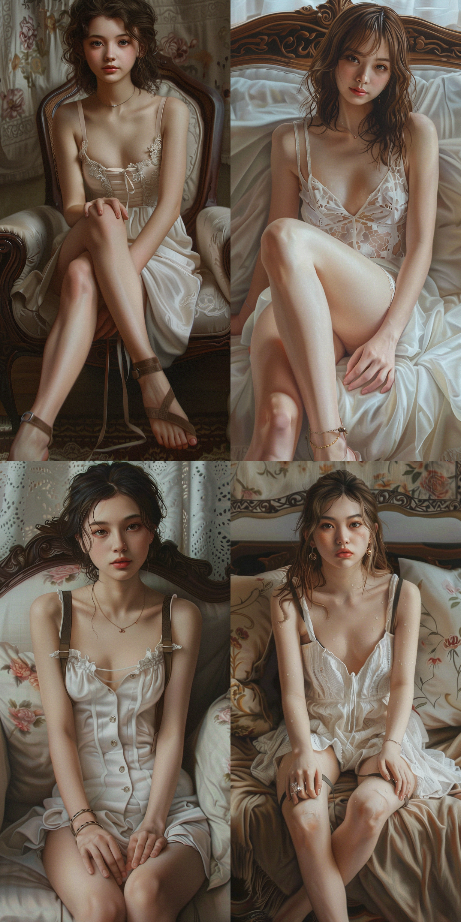 杰作的, 超逼真的质量, (1女生​), (幼女人), 华裔少女, (熟女面孔), 面部清洁, 逼真脸部, (脸庞完美), 细腻的脸部, 皮肤皙白, 坐在沙发上, 长的腿, (卷曲的), 短发啊, 棕黄头发, 双手放在膝盖上, 吊带的, (( 米诺拉)),(有), 迷你连衣裙, (white裙子) hd质量, 逼真的画质, 真人, 长的腿, 超高清渲染, 准确无误, 纹理肌肤, 高细节质感, 高质量上, 非常的详细, 级高分辨率, 8k的的, 寫真, 摄影照