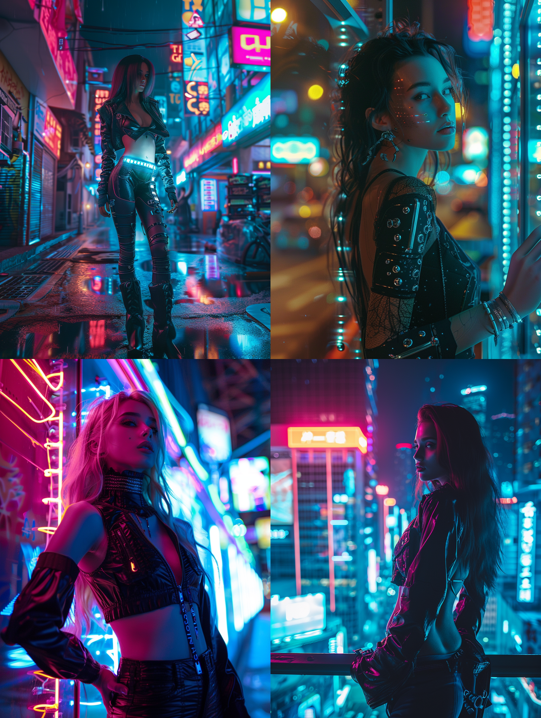 beautiful woman ,full body, attractive shape,photograph,cyberpunk city illumination