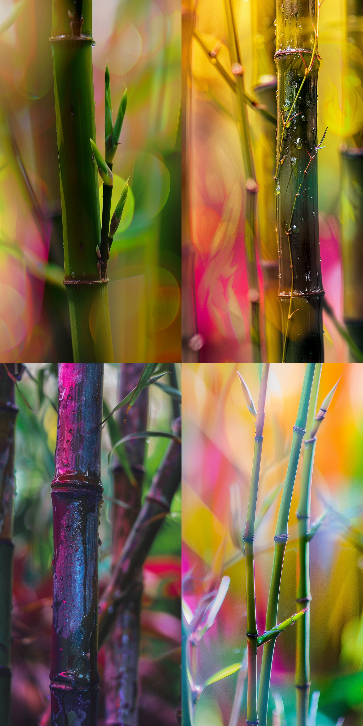 微距特写，雨后竹笋，竹林，新生，背景模糊，颜色鲜艳