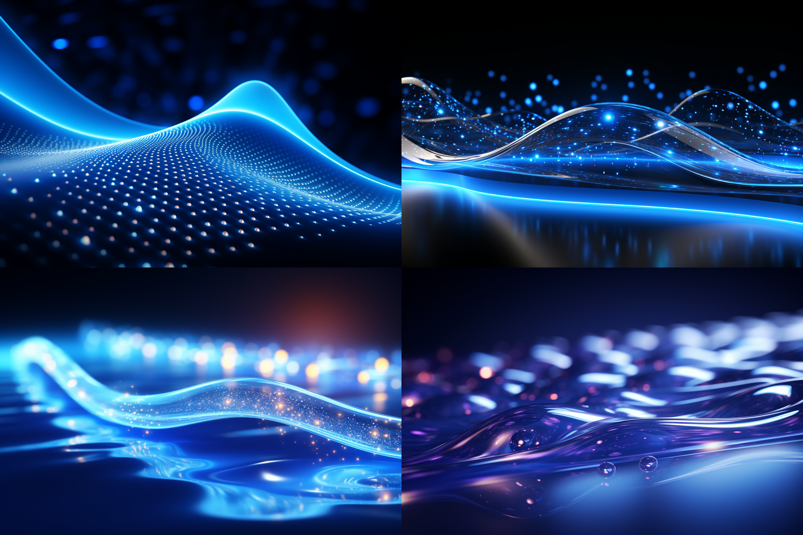 blue glow waves,in the style of dotted,3d space,abstract blue lights,streamlined design,rhythmic lines, lens flare,stockphoto,backlight,no text on the picture