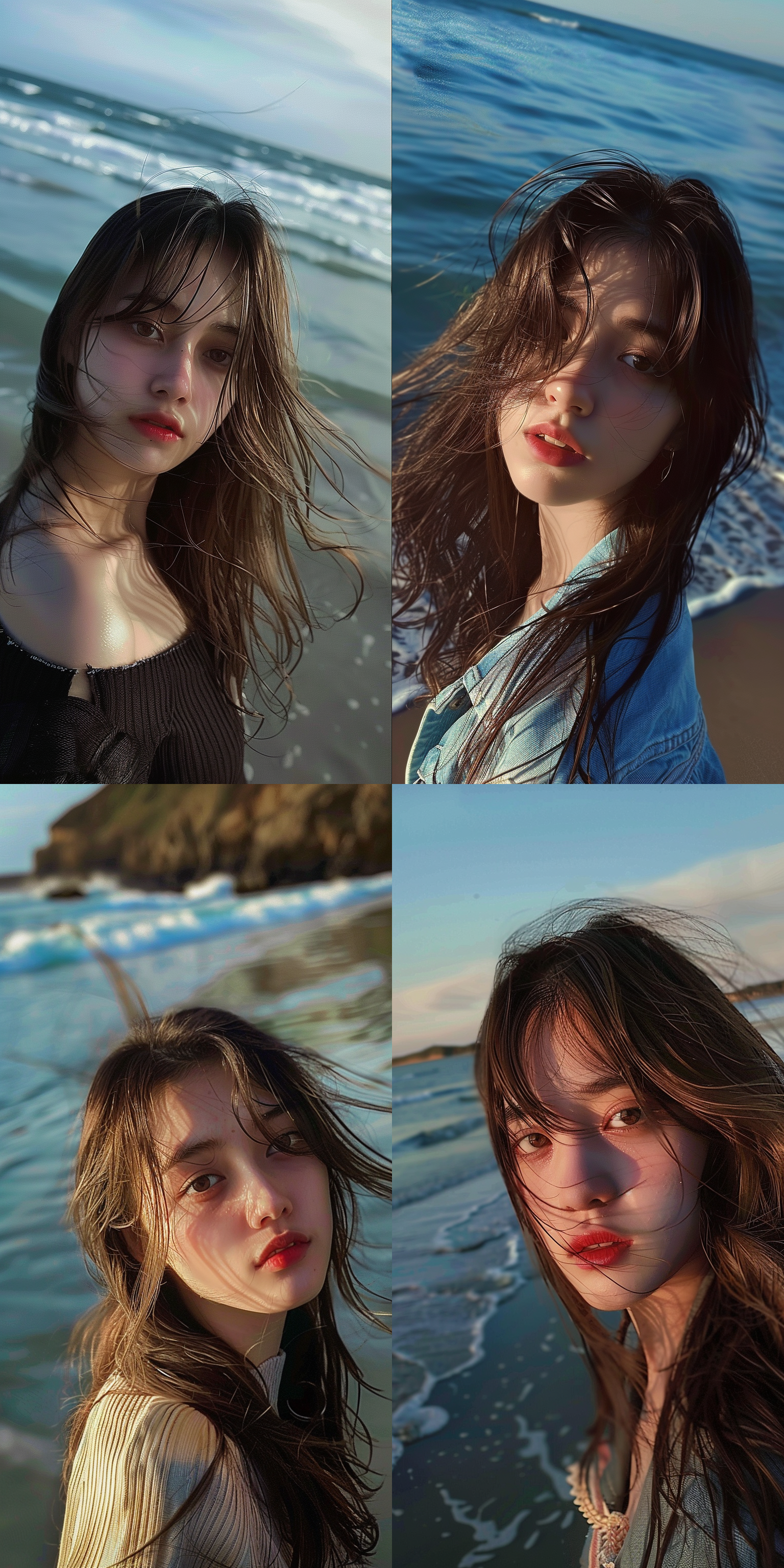 女生，海边，脸部照片，超清晰，视角与图片一致