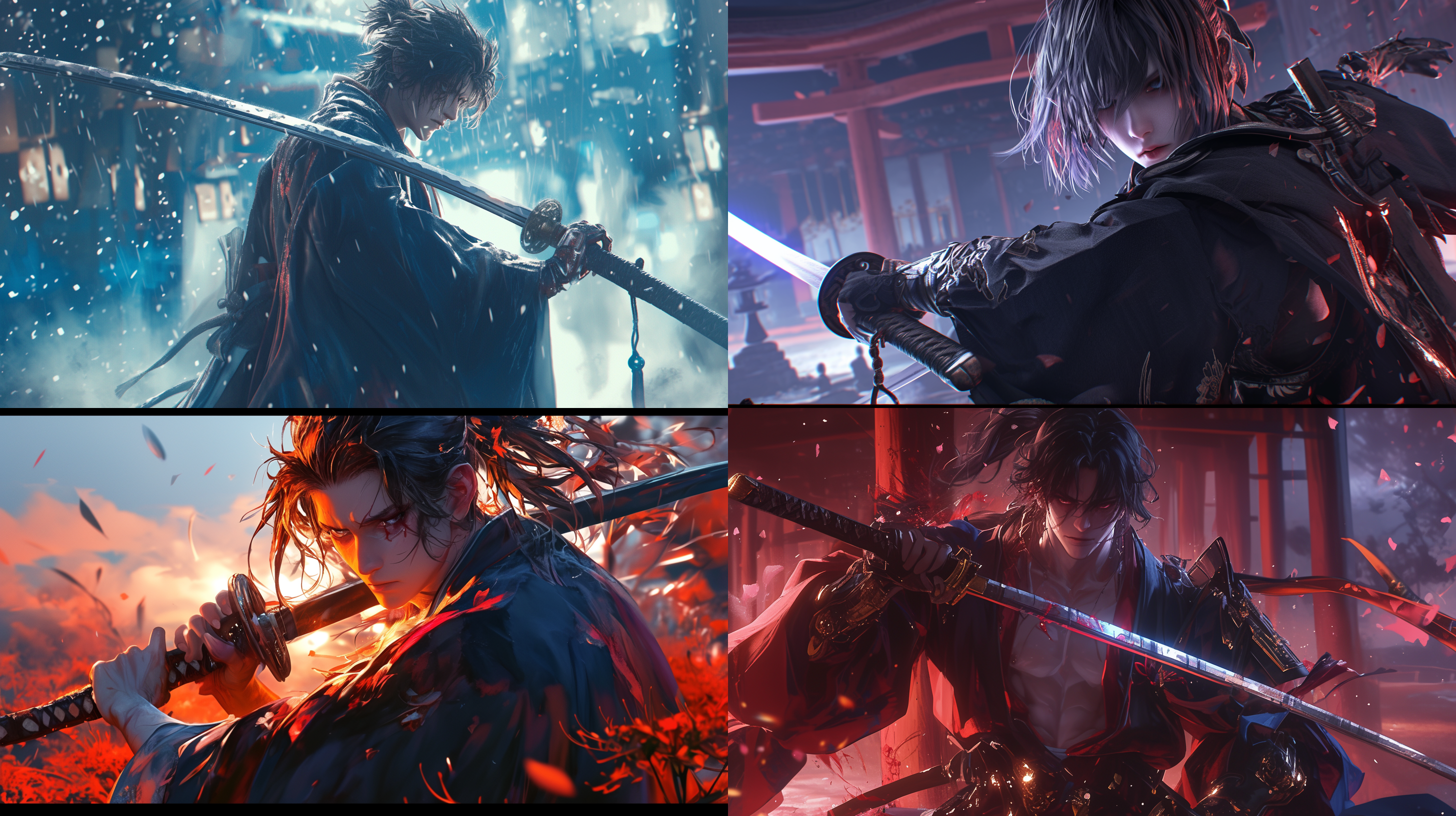 黑化甘雨手持太刀，腹黑表情，日本二次元风格，光线追踪，暗色调，细节丰富，动作凌厉，虚拟环境，近景构图，高光效果，角度特写，冷色调，神秘氛围。