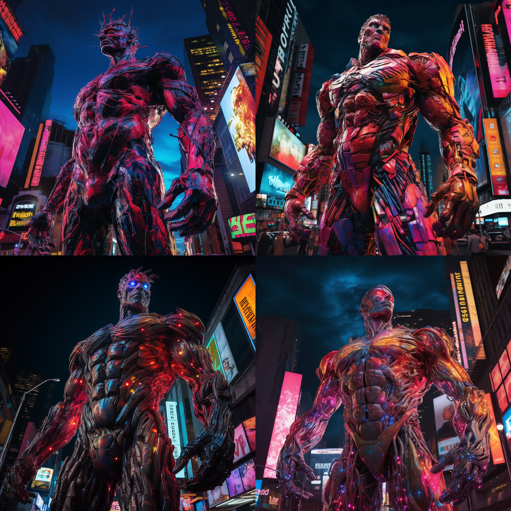 巨大"ze"雕像,繁华城市，16k超清晰，五彩缤纷，纹理清晰，细节高，垂直构图，广角镜头，逆光，绚丽色彩，震撼人心。