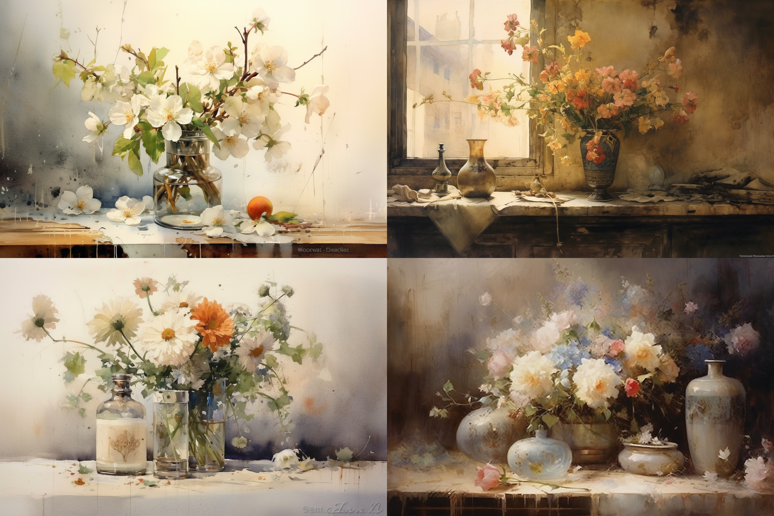 flower still life transparent pale watercolor by joseph zbukvic