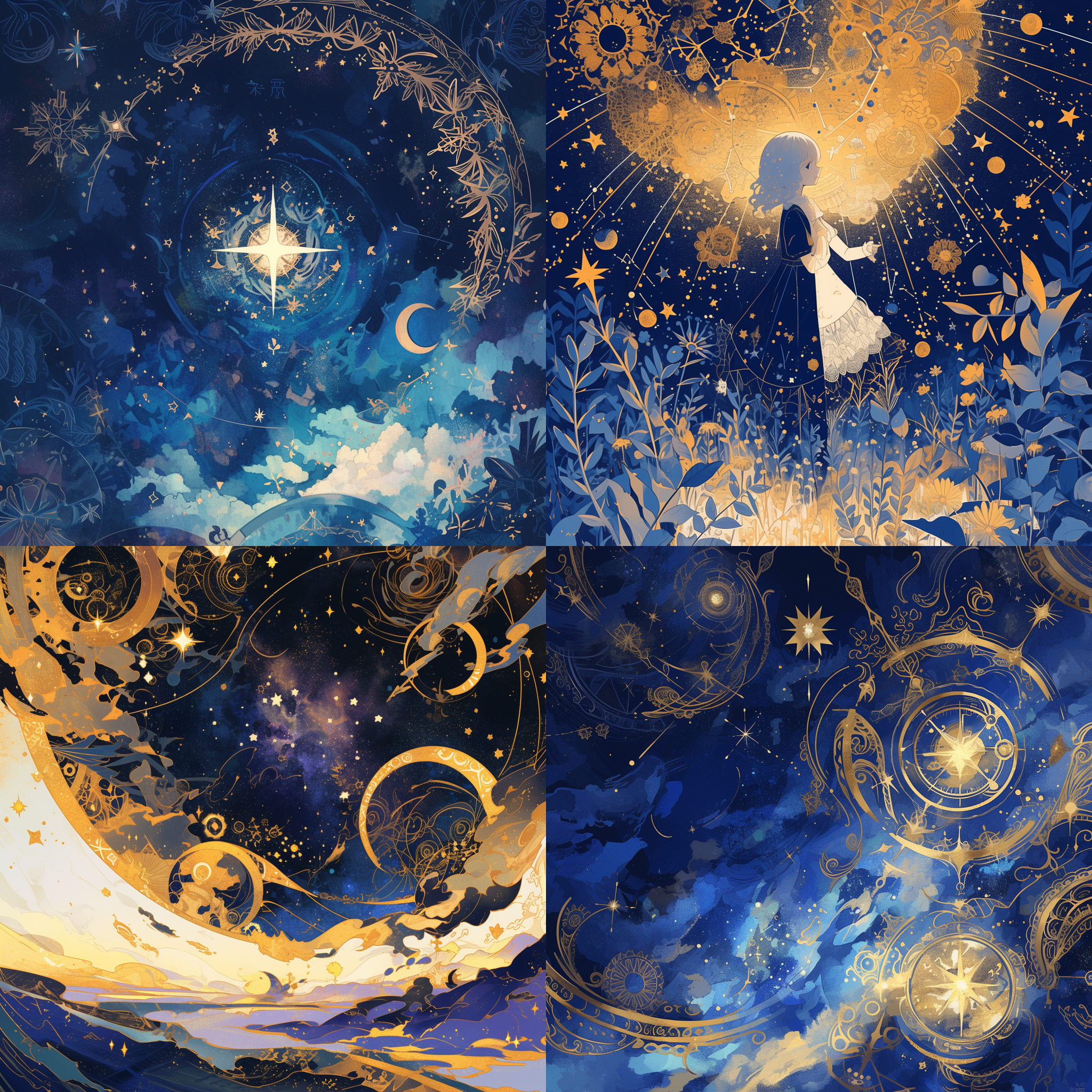 星空，不同配色，平面纹样，细节清晰